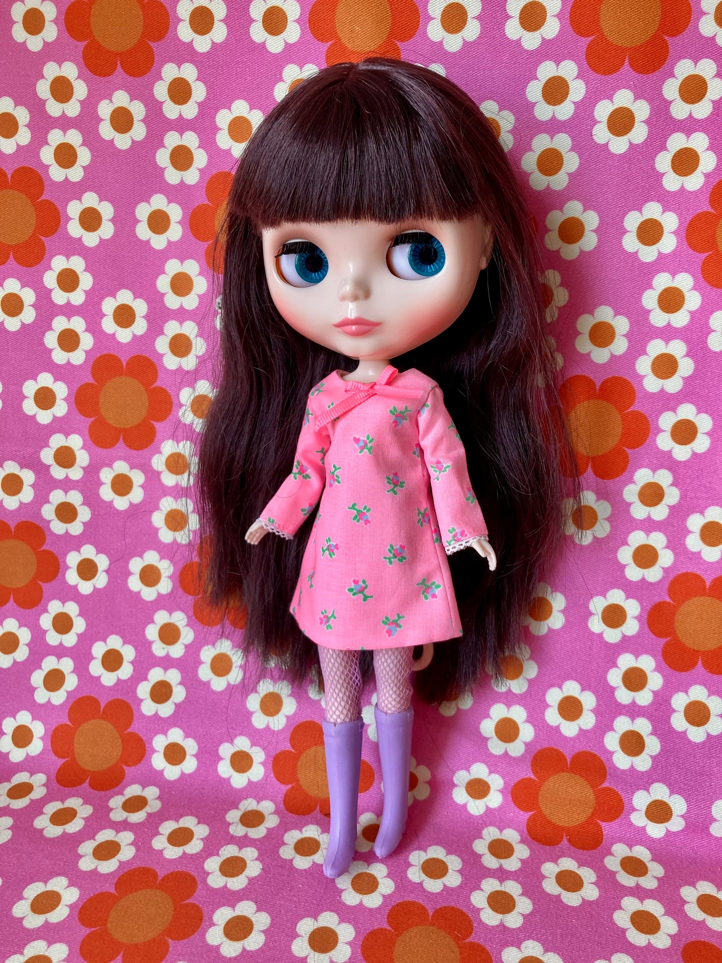 Neon Rosebud Mod Shift dress with sleeves