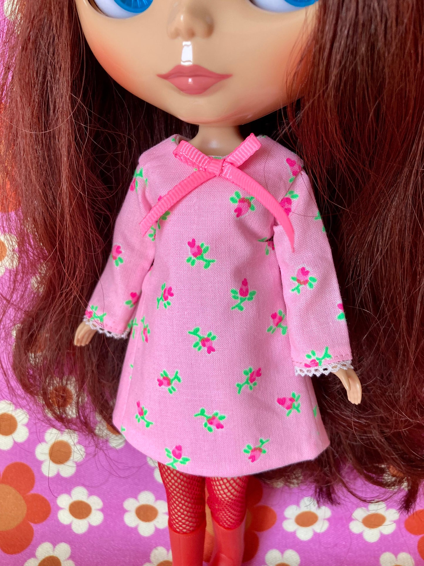 Neon Rosebud Mod Shift dress with sleeves