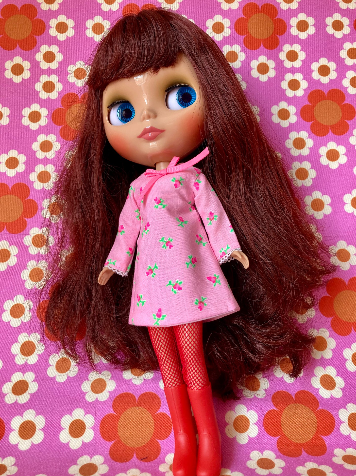 Neon Rosebud Mod Shift dress with sleeves