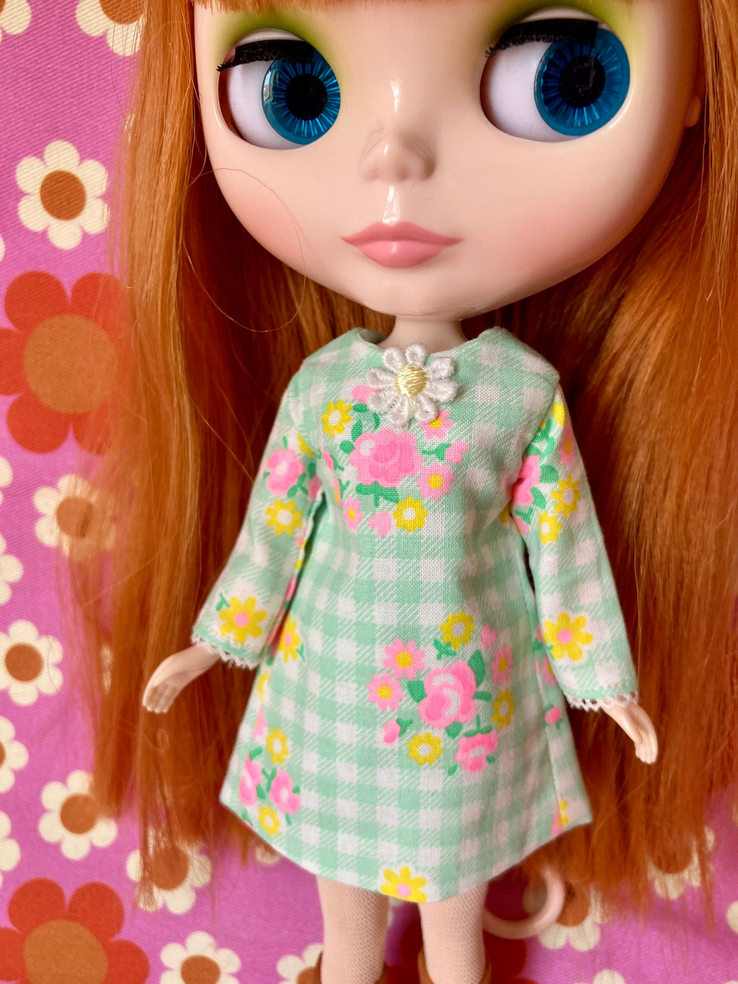 Neon Gingham Mod Shift dress with sleeves