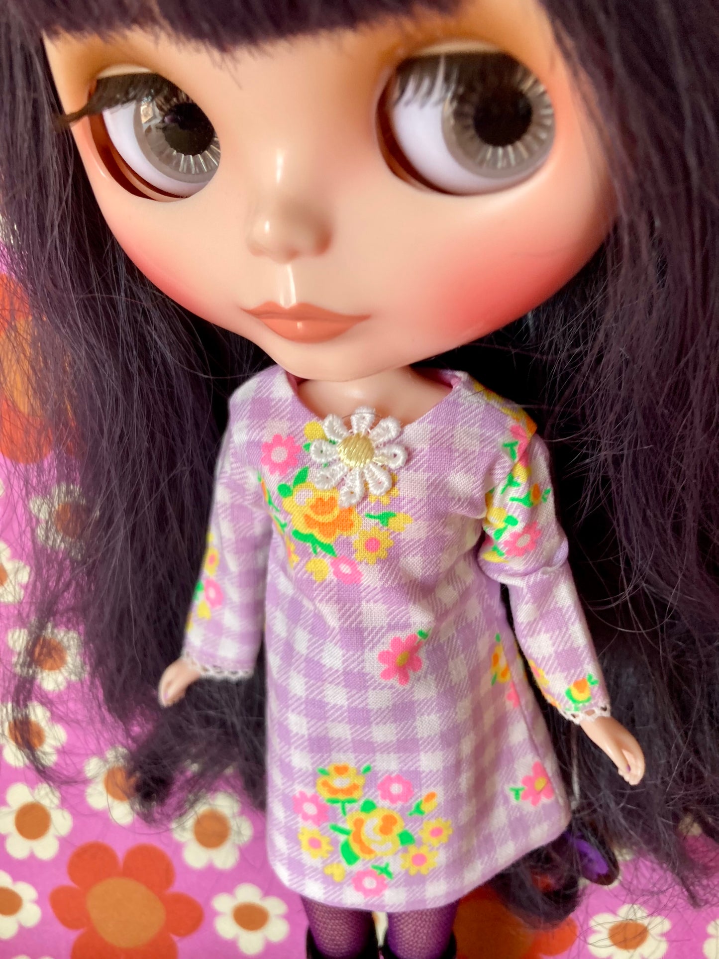 Neon Gingham Mod Shift dress with sleeves