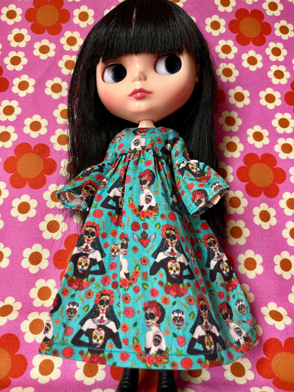 Halloween Day of the Dead Long Dress for Blythe Doll