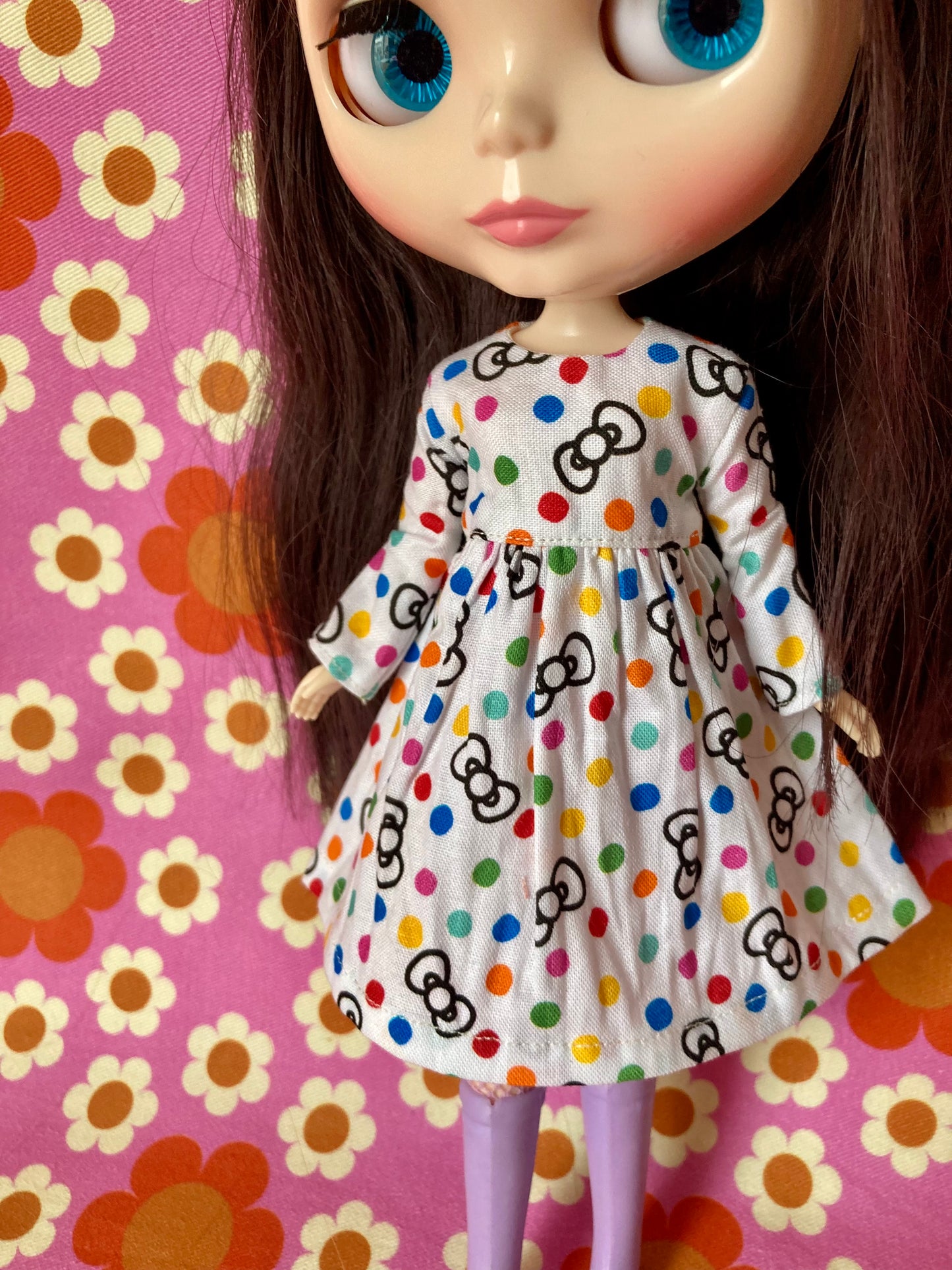 Cute Sanrio Hello Kitty Bow Japanese Print Dress for Blythe Doll