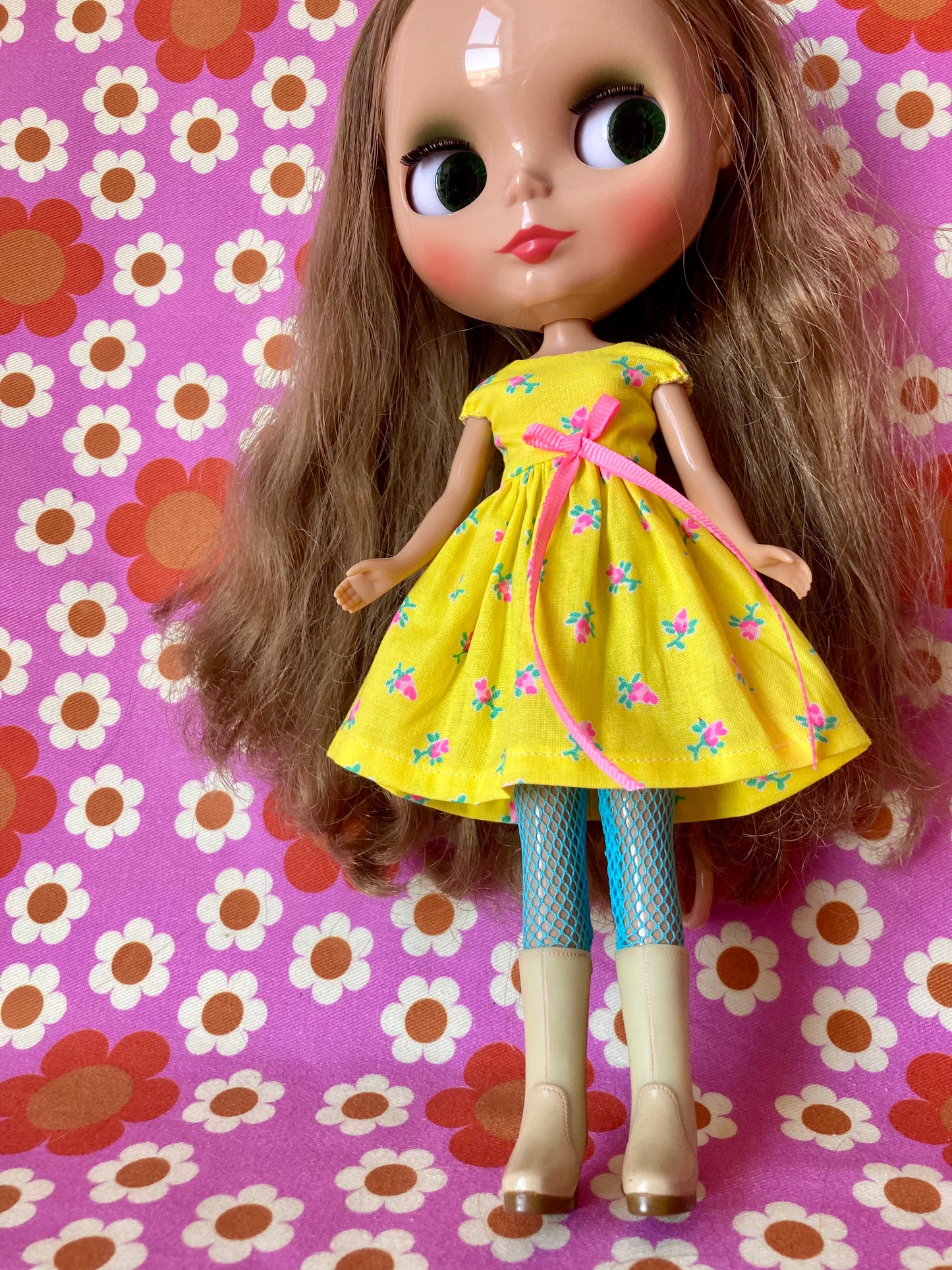 Yellow Rosebud Cap Sleeve Dress for Blythe Doll