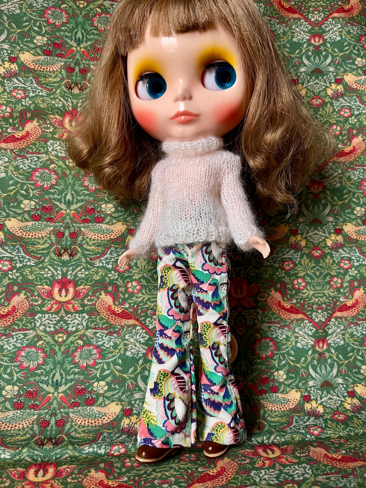 Liberty Corduroy Flared Trousers & Mohair Sweater Set for Blythe Doll