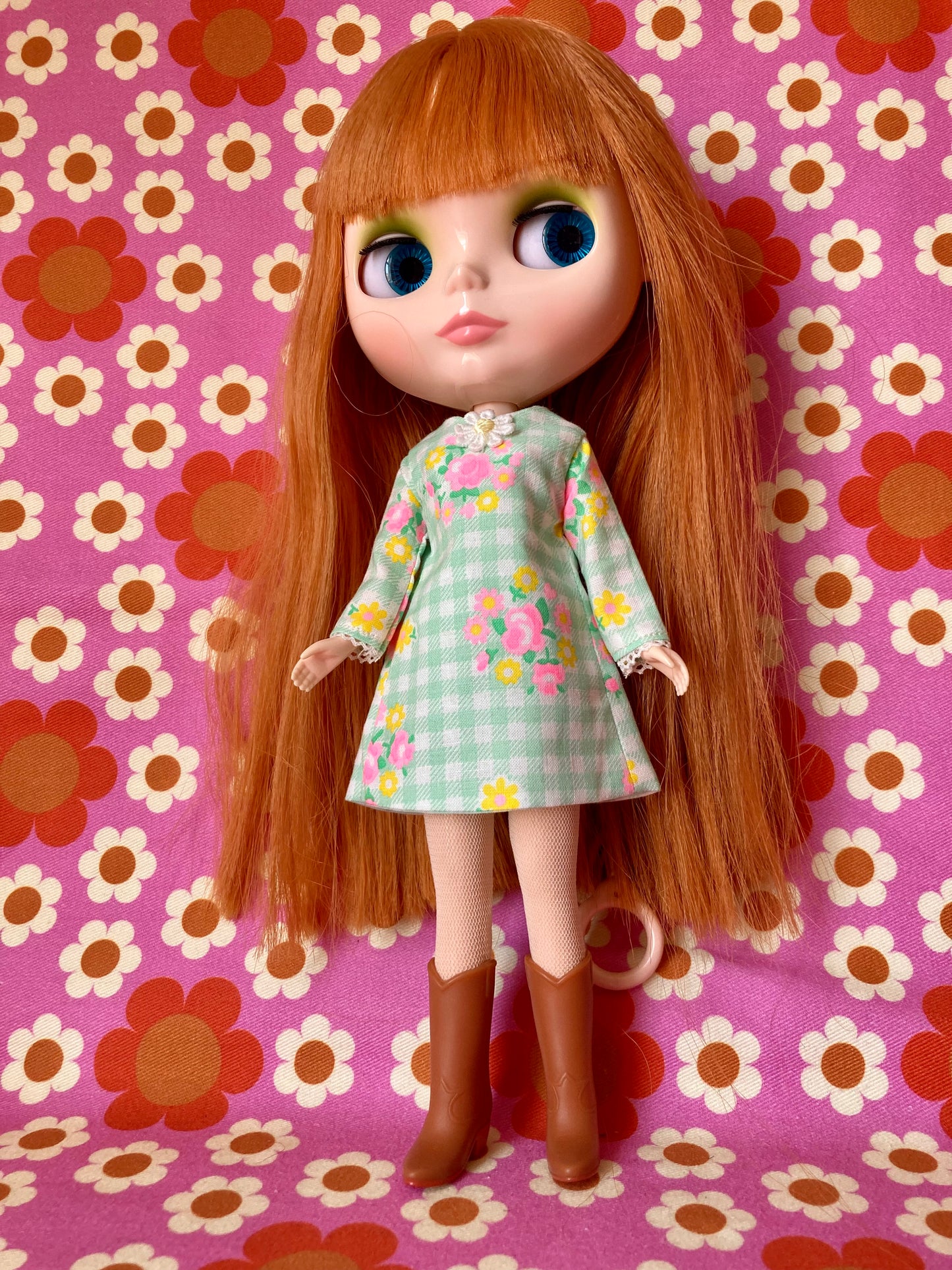 Neon Gingham Mod Shift dress with sleeves