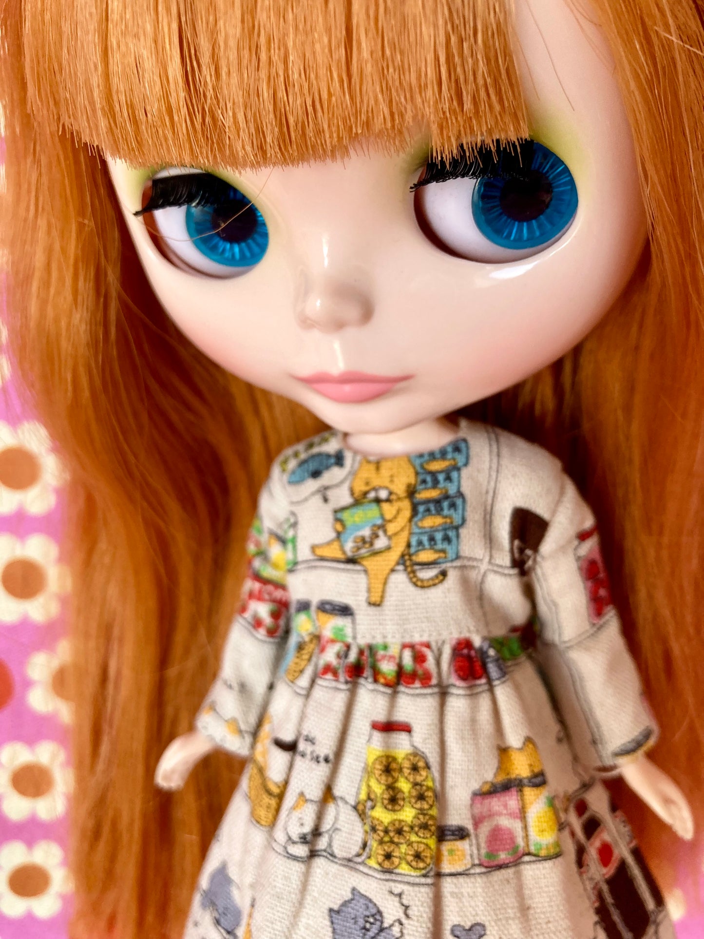 Greedy Sushi Cat Japanese Print Happy Dress for Blythe Doll