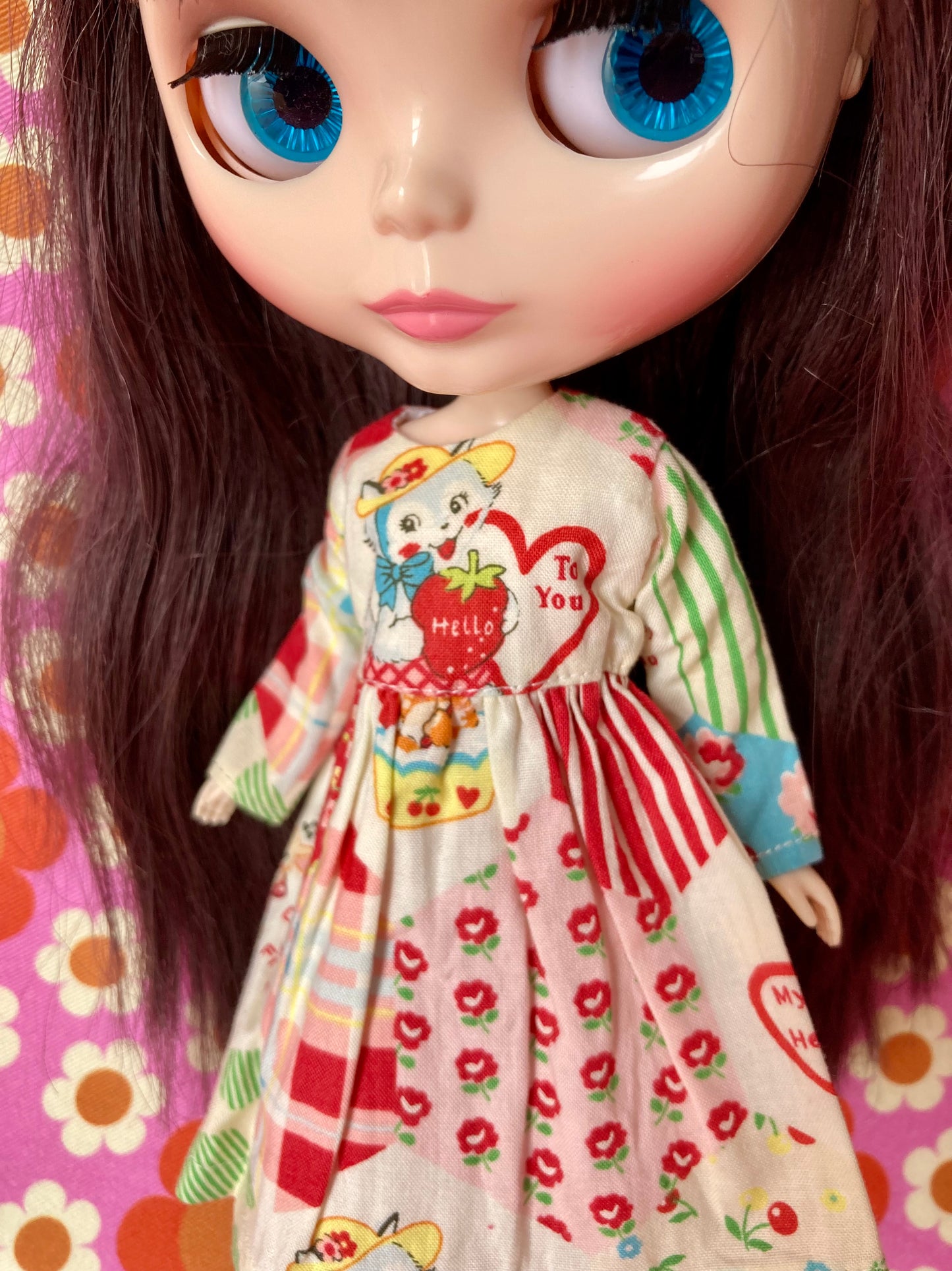 Hello Strawberry Cat Dress for Blythe Doll