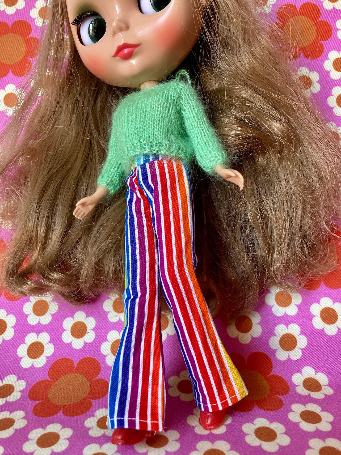 Rainbow Stripe Flared Trousers for Blythe Doll