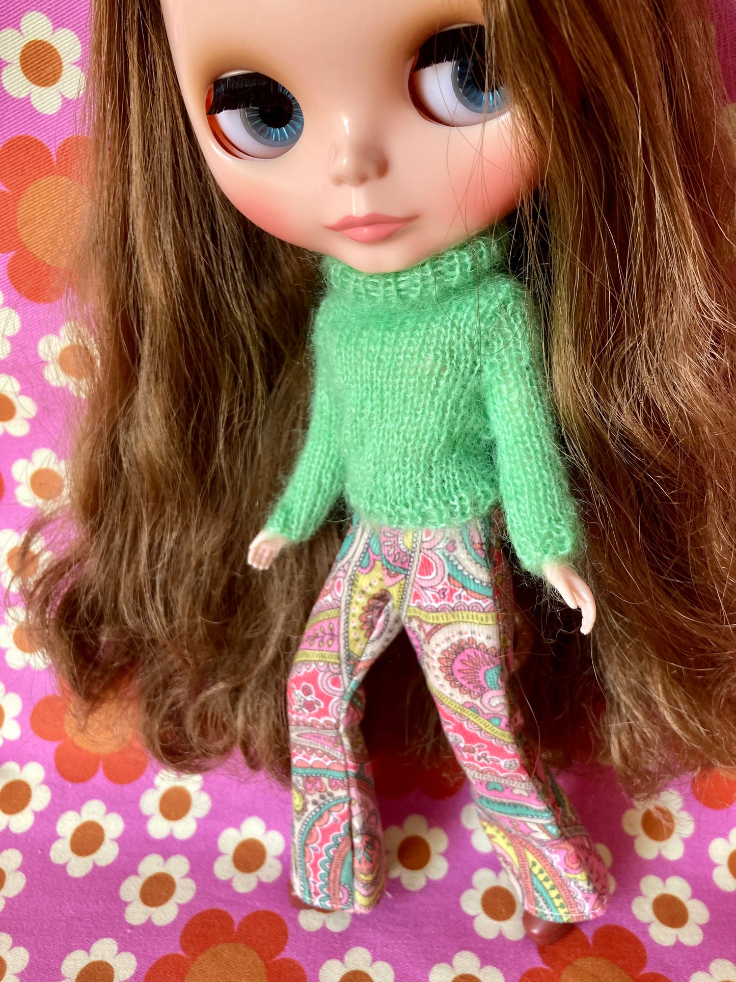 Liberty Corduroy Flared Trousers & Mohair Sweater Set for Blythe Doll