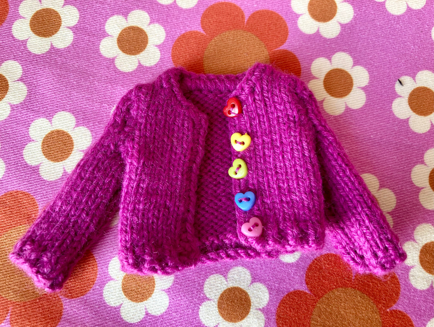 Knitted Cardigan with Rainbow Buttons for Blythe Doll.