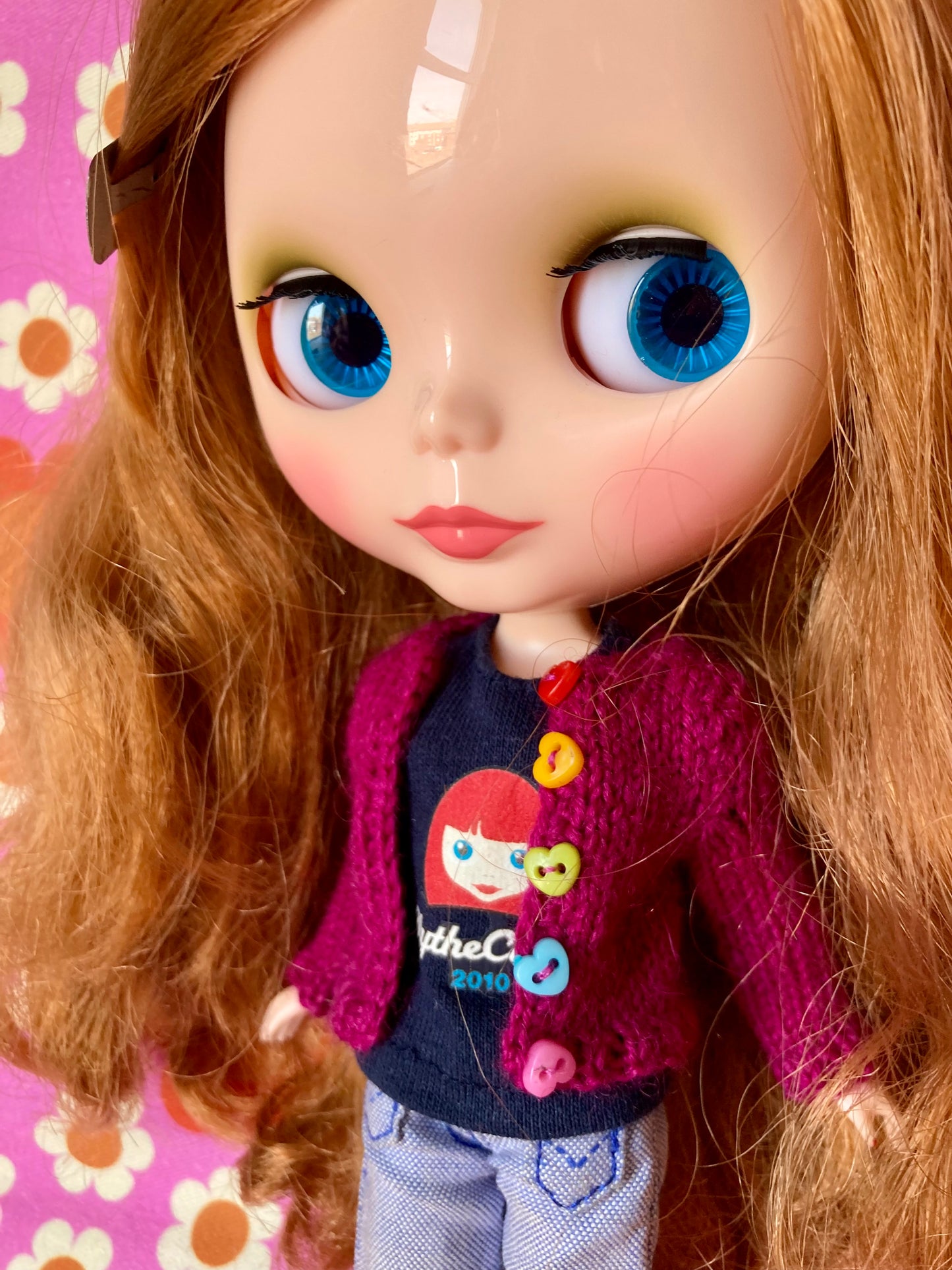 Knitted Cardigan with Rainbow Buttons for Blythe Doll