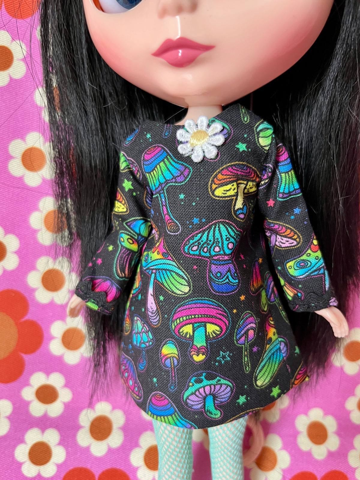 Mushroom Print Mod Shift dress with Sleeves