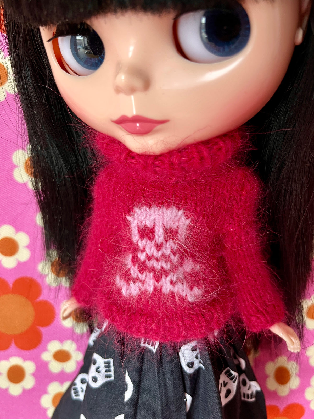 Halloween Fluffy Raspberry Sweater Pink Skull
