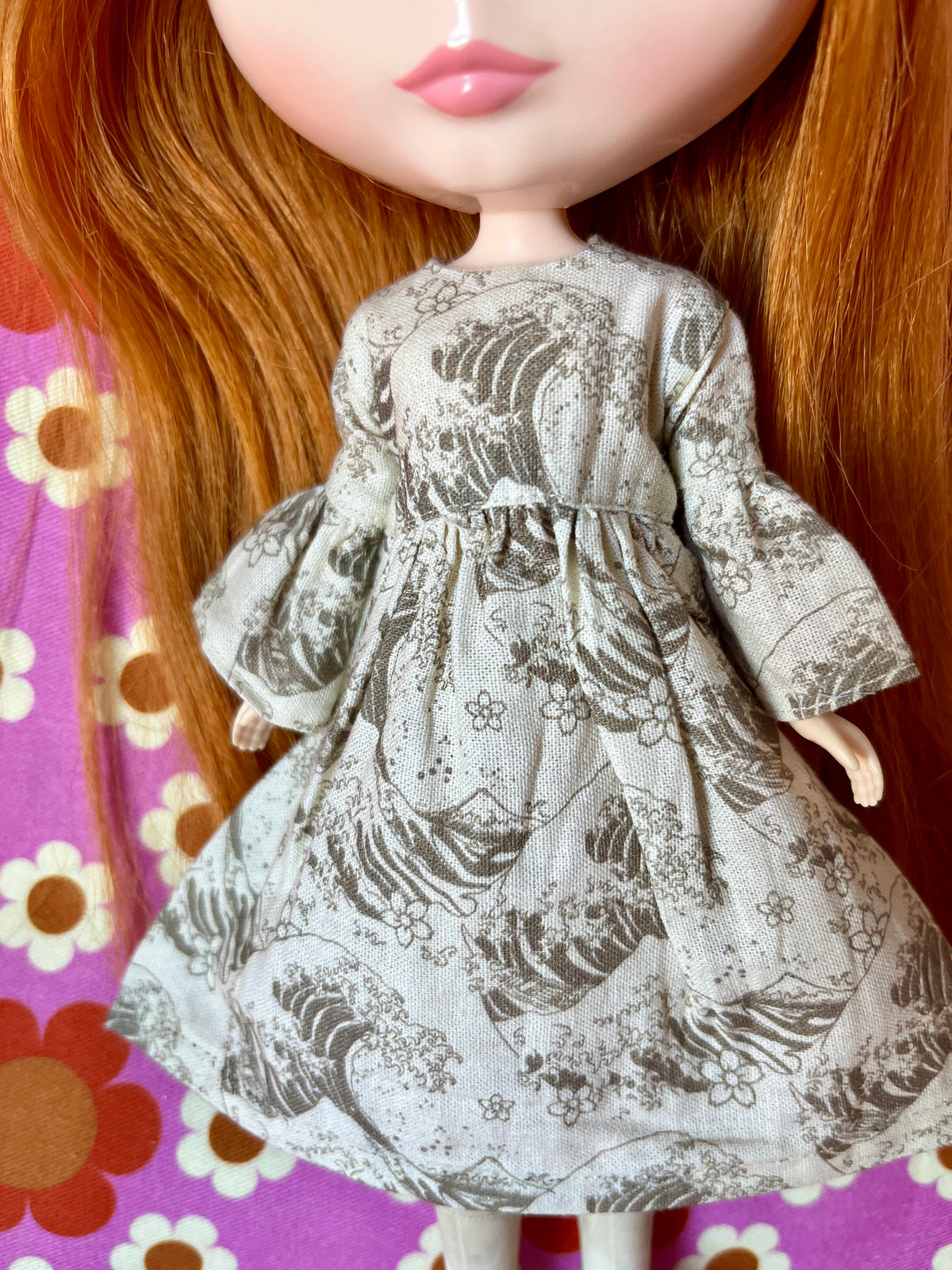 Hokusai Frill Sleeve Long Dress for Blythe Doll