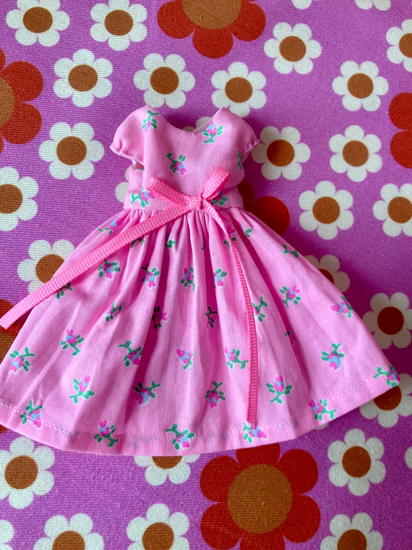 Pink Neon Rosebud Cap Sleeve Dress for Blythe Doll