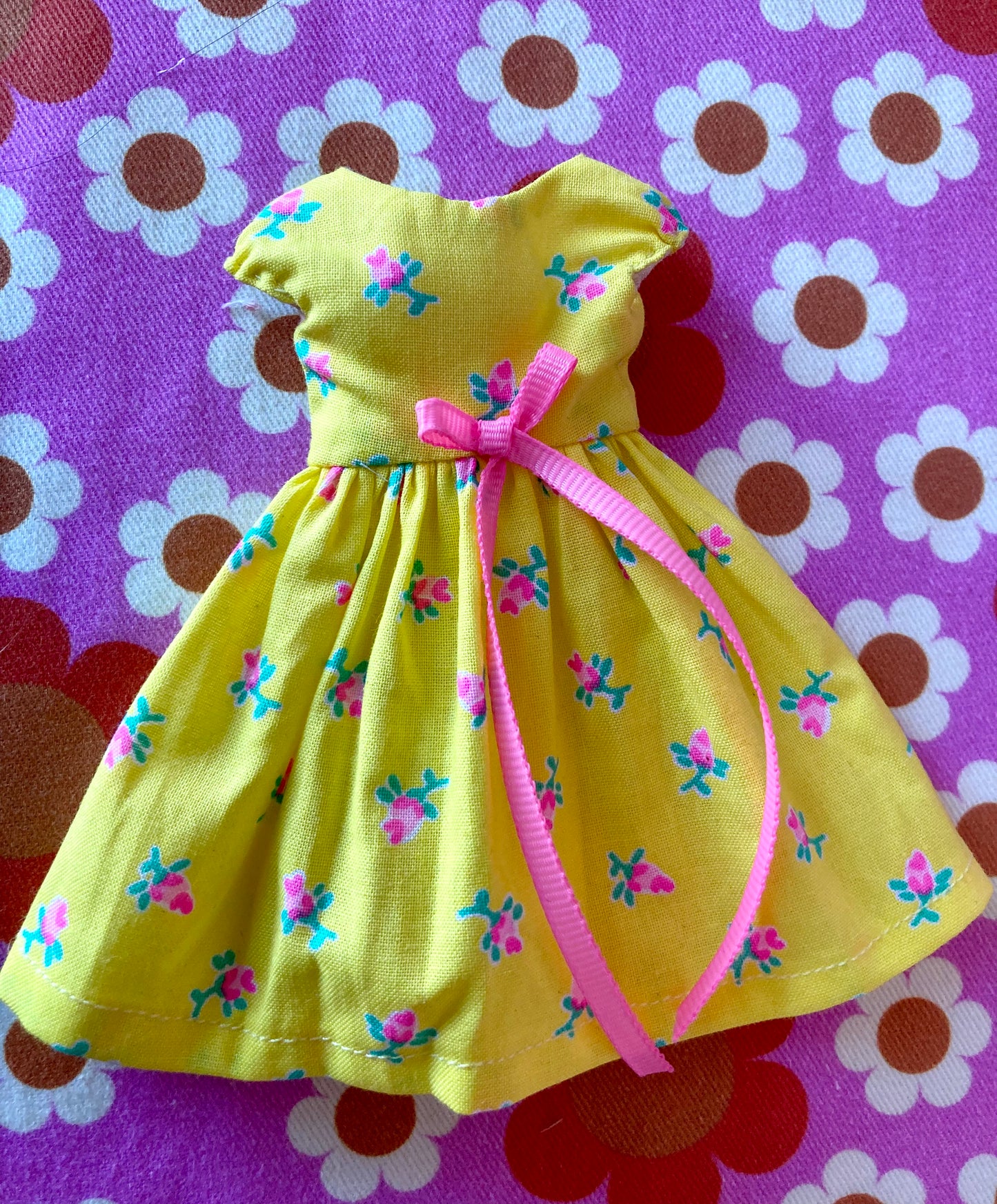 Yellow Rosebud Cap Sleeve Dress for Blythe Doll