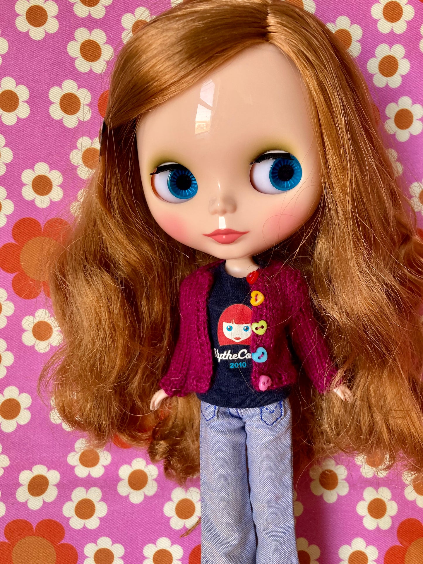 Knitted Cardigan with Rainbow Buttons for Blythe Doll