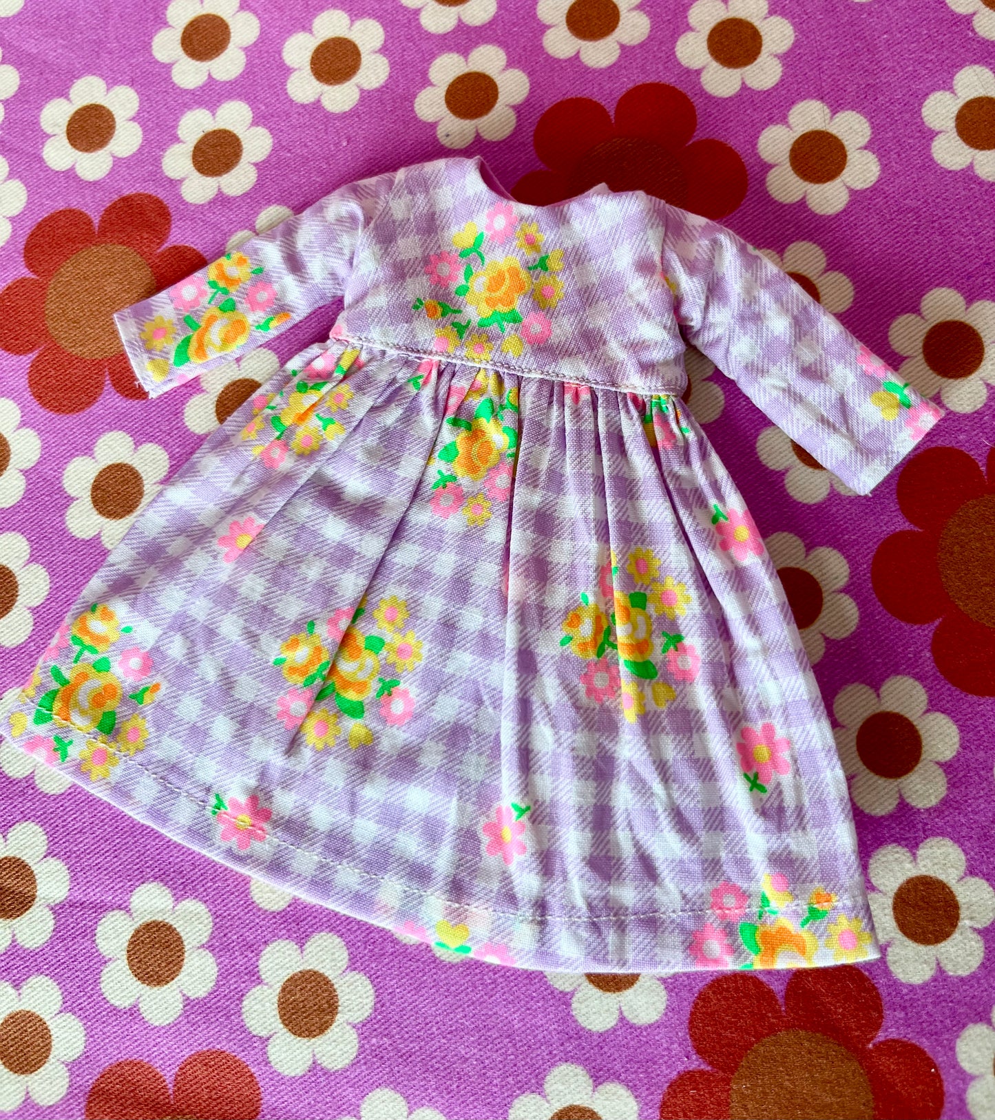 Purple Gingham Long Sleeve Dress for Blythe Doll