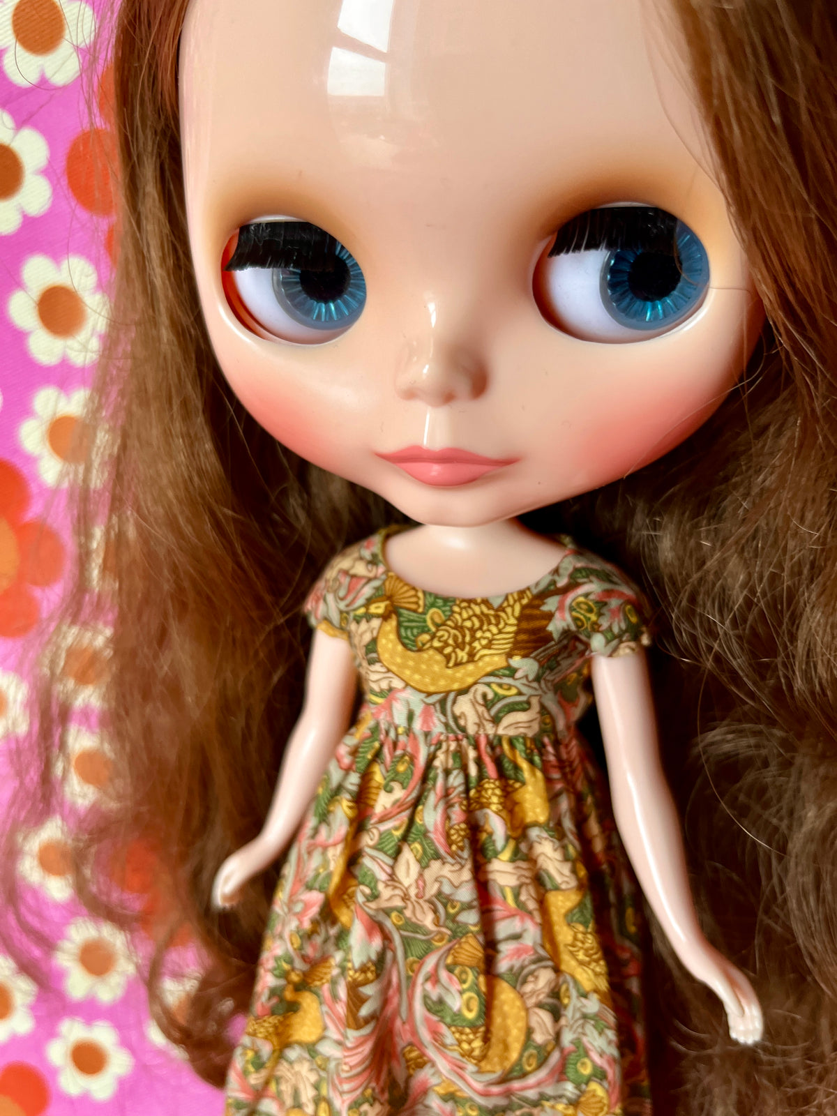 Goth Austen Liberty Regency Dress for Blythe Doll Mustard Peacock