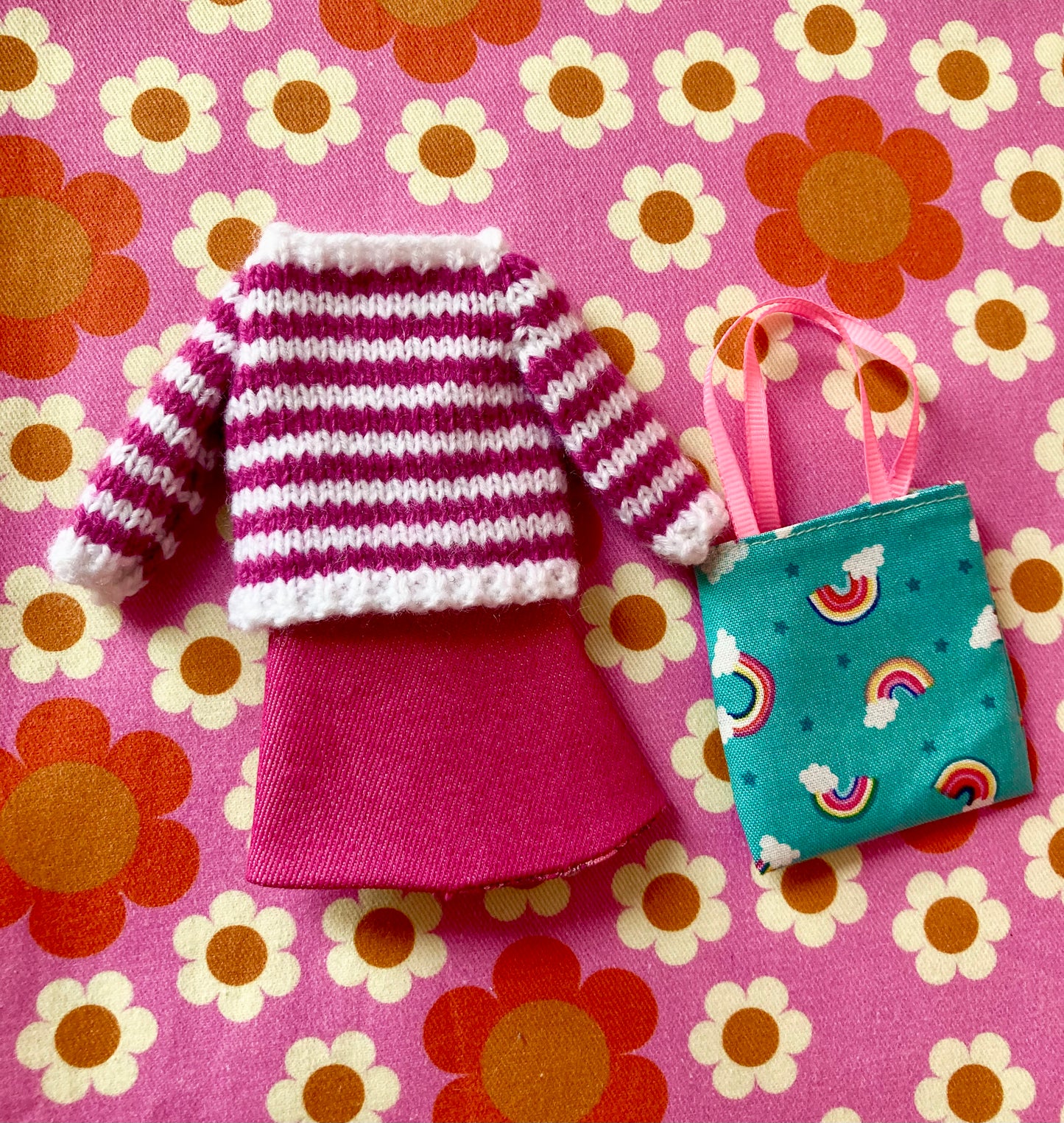 Breton Sweater, Skirt & Bag for Blythe Doll