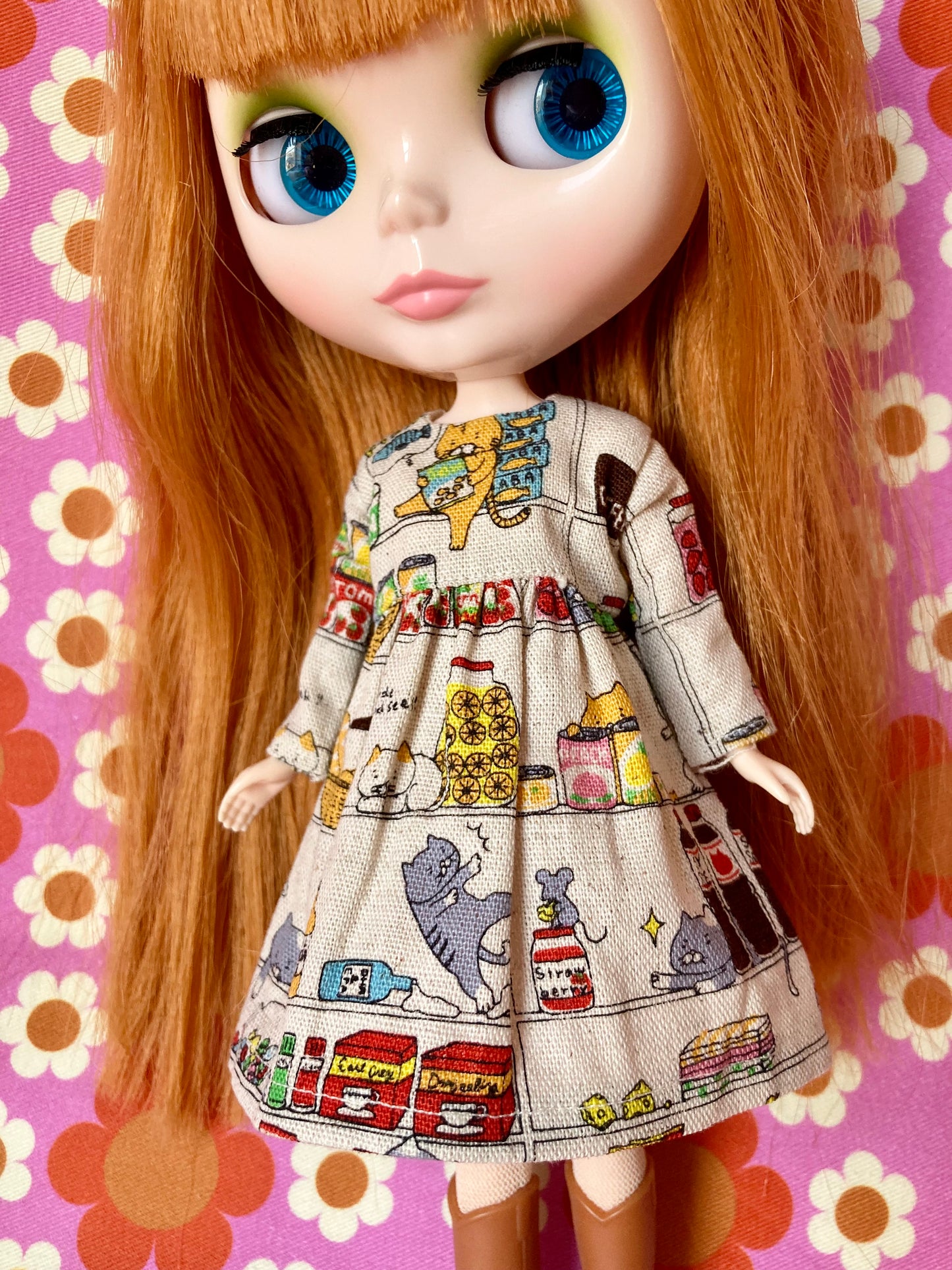 Greedy Sushi Cat Japanese Print Happy Dress for Blythe Doll