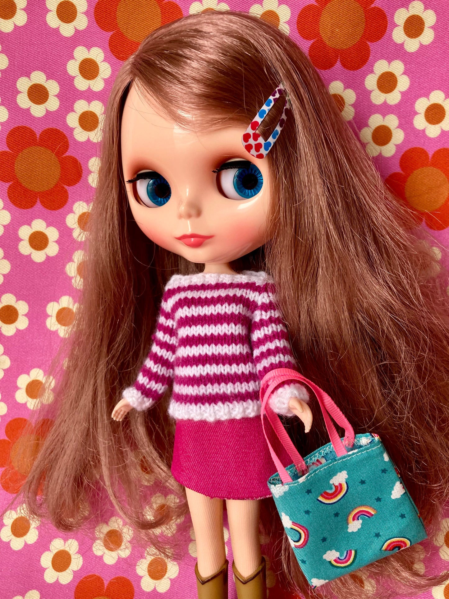Breton Sweater, Skirt & Bag for Blythe Doll