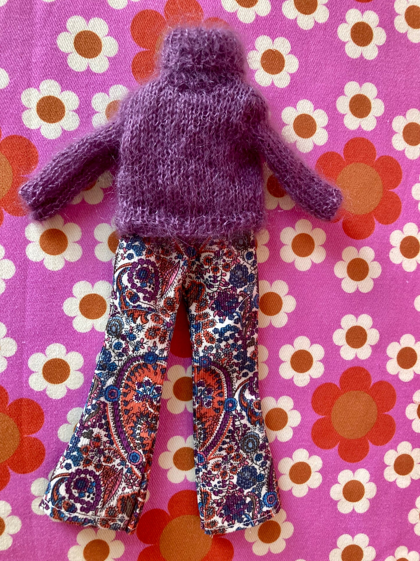 Liberty Corduroy Flared Trousers & Mohair Sweater Set for Blythe Doll