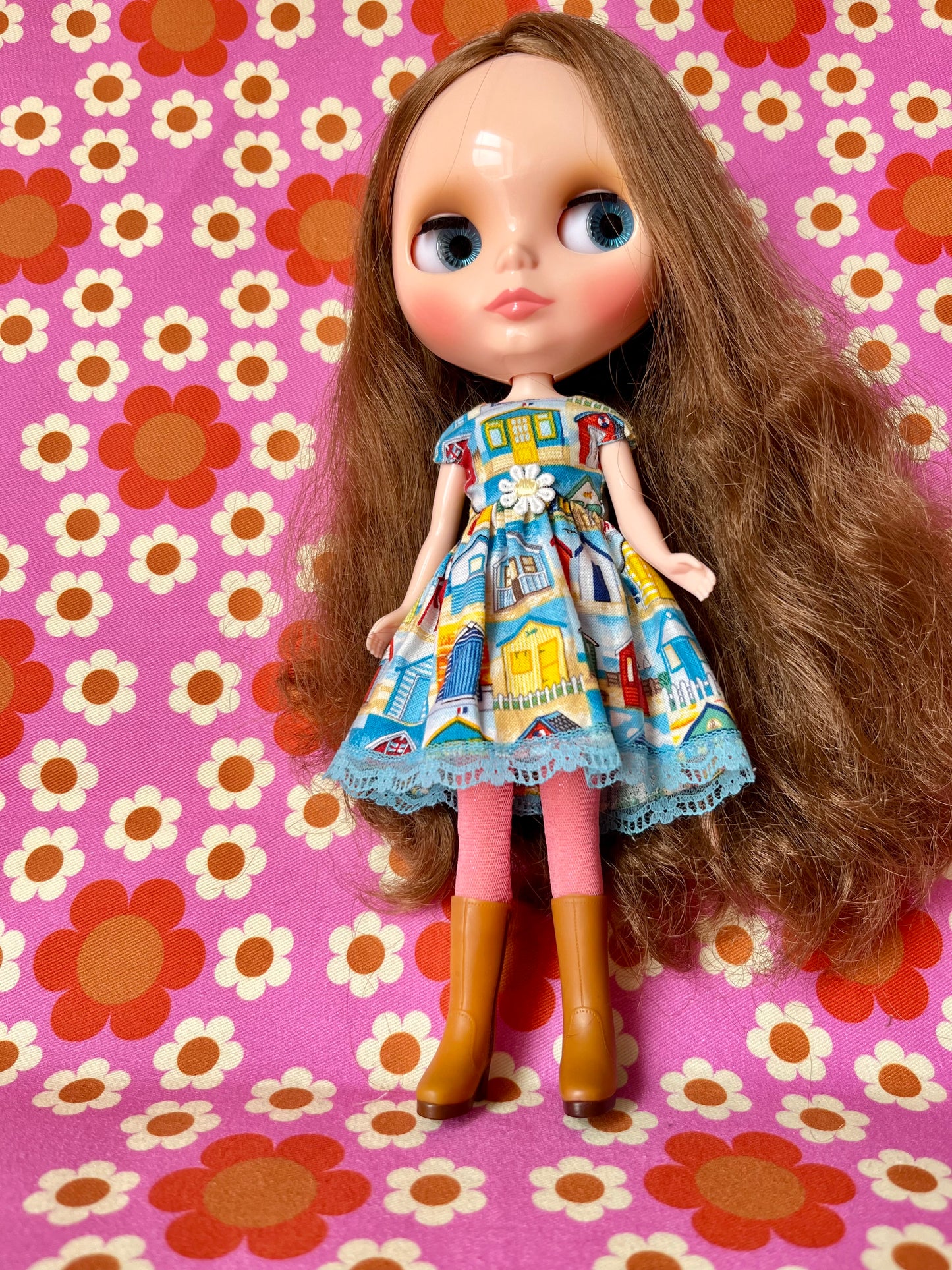 Beach Hut Summer Cap Sleeve Dress for Blythe Doll