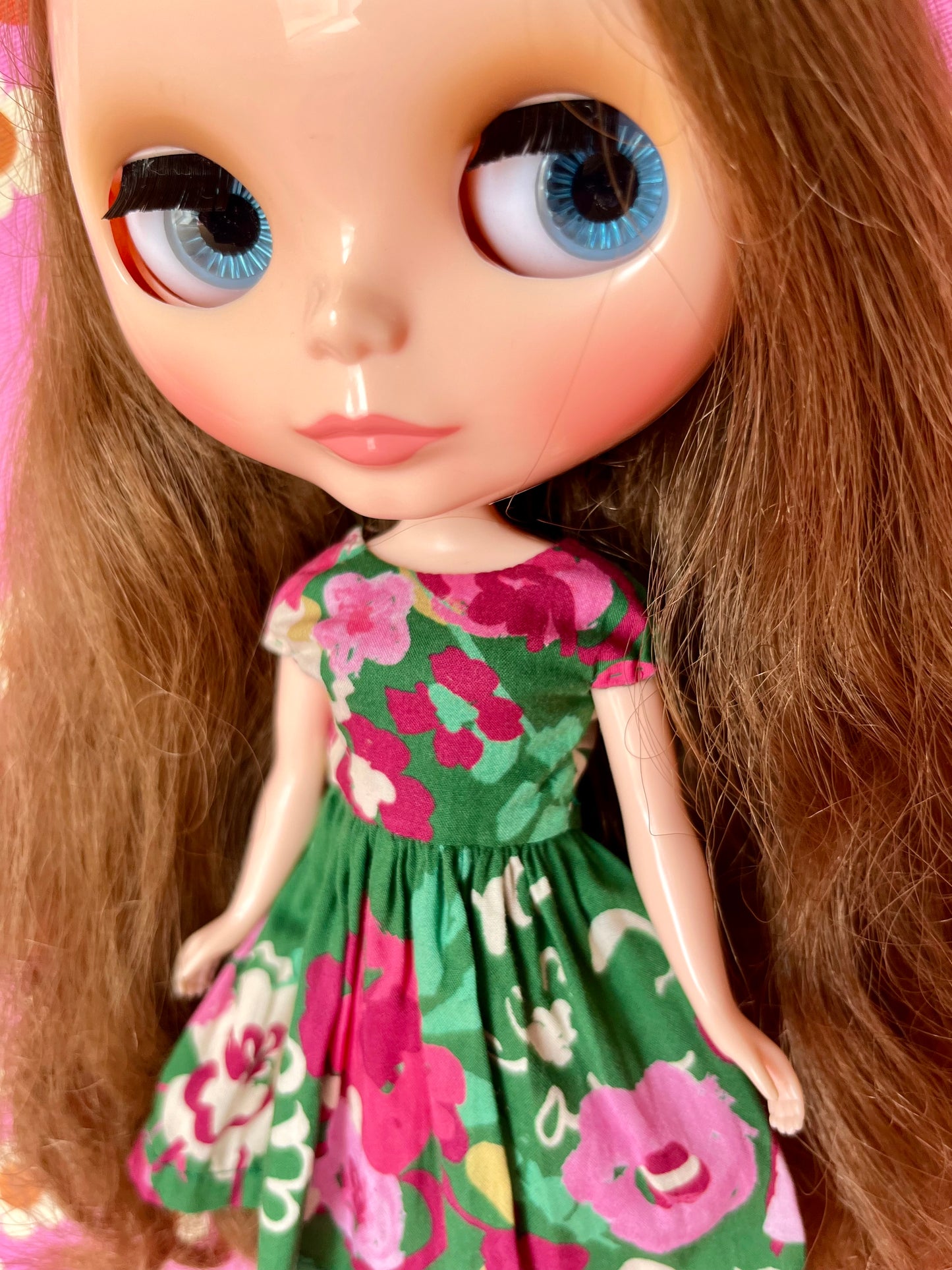 Green Garden Lawn. Summer Cap Sleeve Dress for Blythe Doll