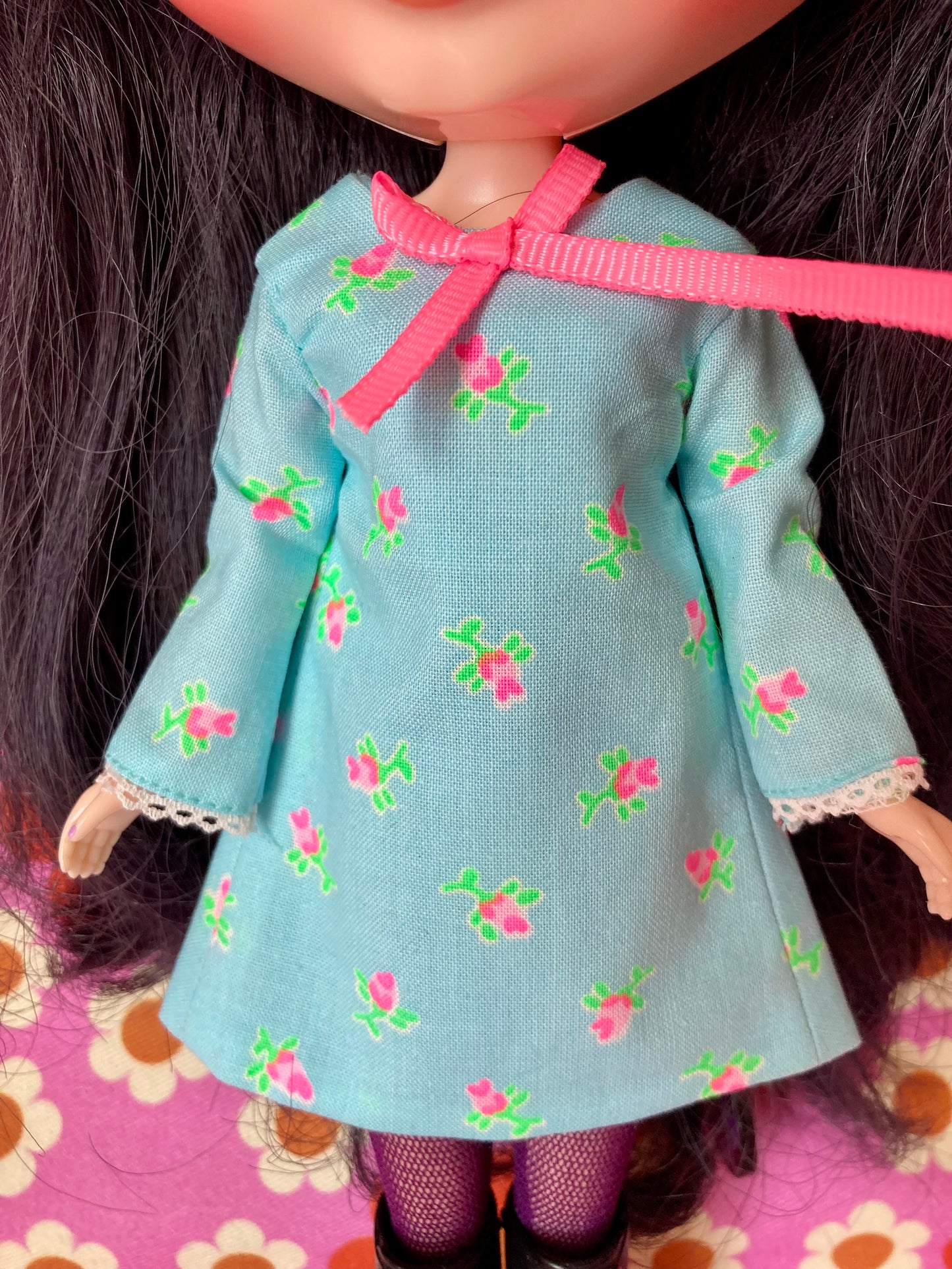Neon Rosebud Mod Shift dress with sleeves