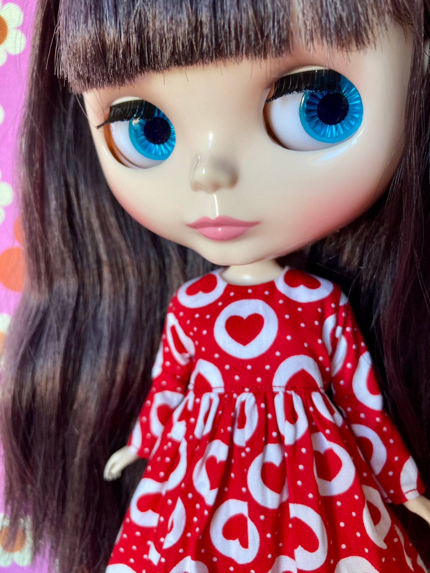 Long Red Heart Print Dress for Blythe Doll