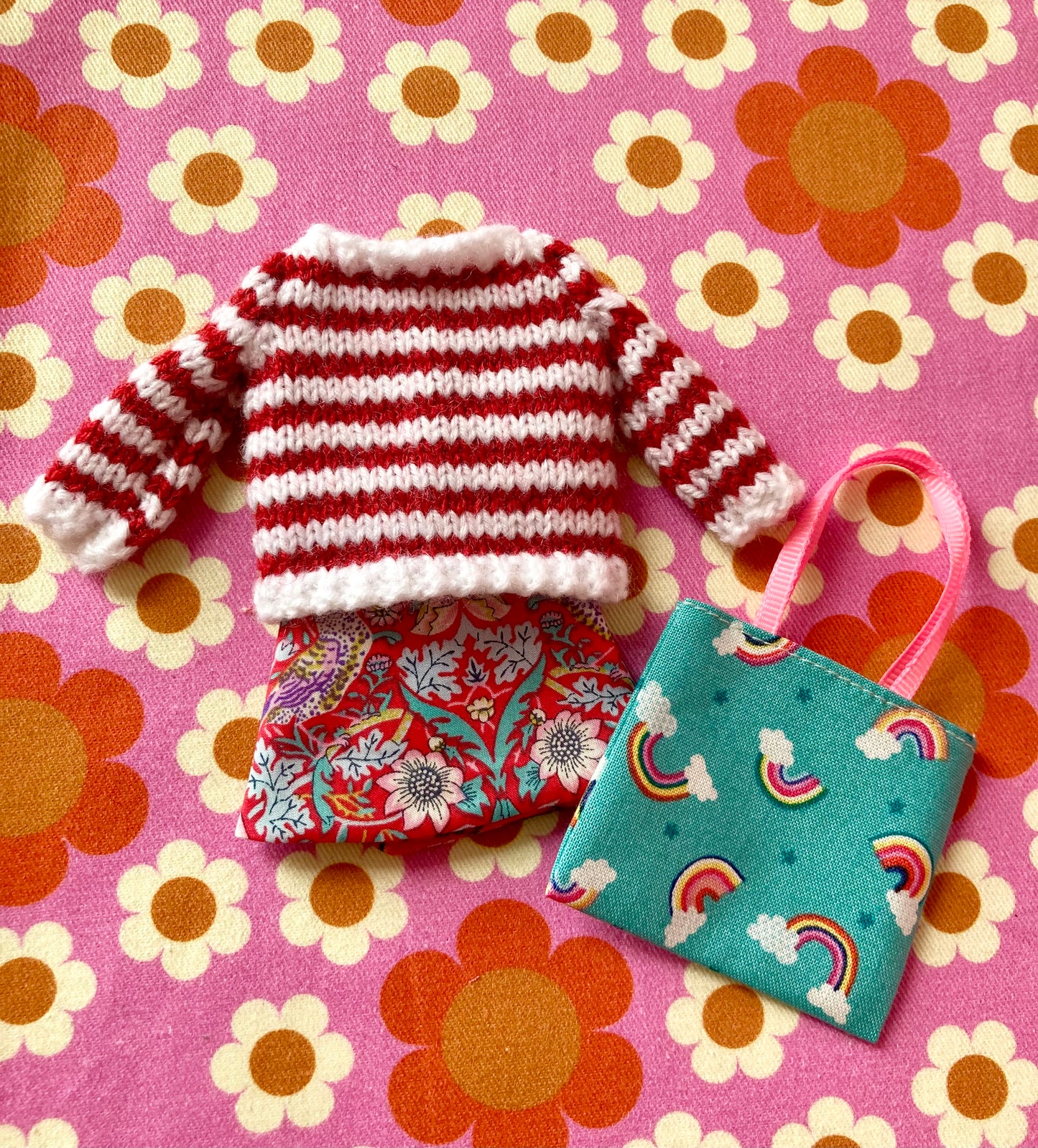 Breton Sweater, Skirt & Bag for Blythe Doll