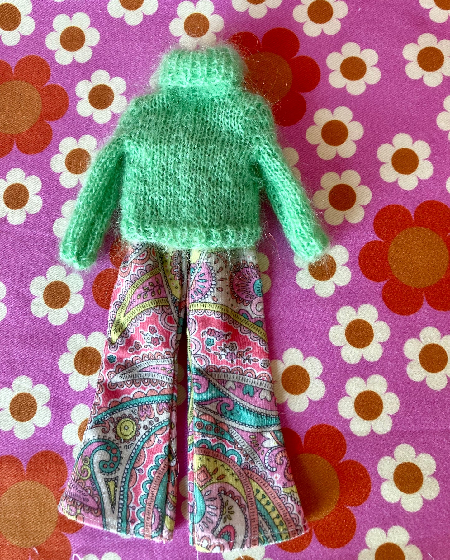 Liberty Corduroy Flared Trousers & Mohair Sweater Set for Blythe Doll