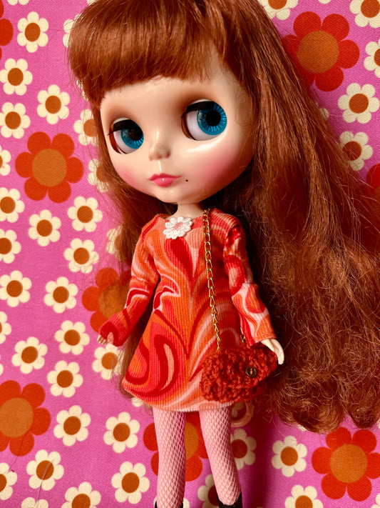 Psychedelic Corduroy Shift dress with sleeves & Bag which opens