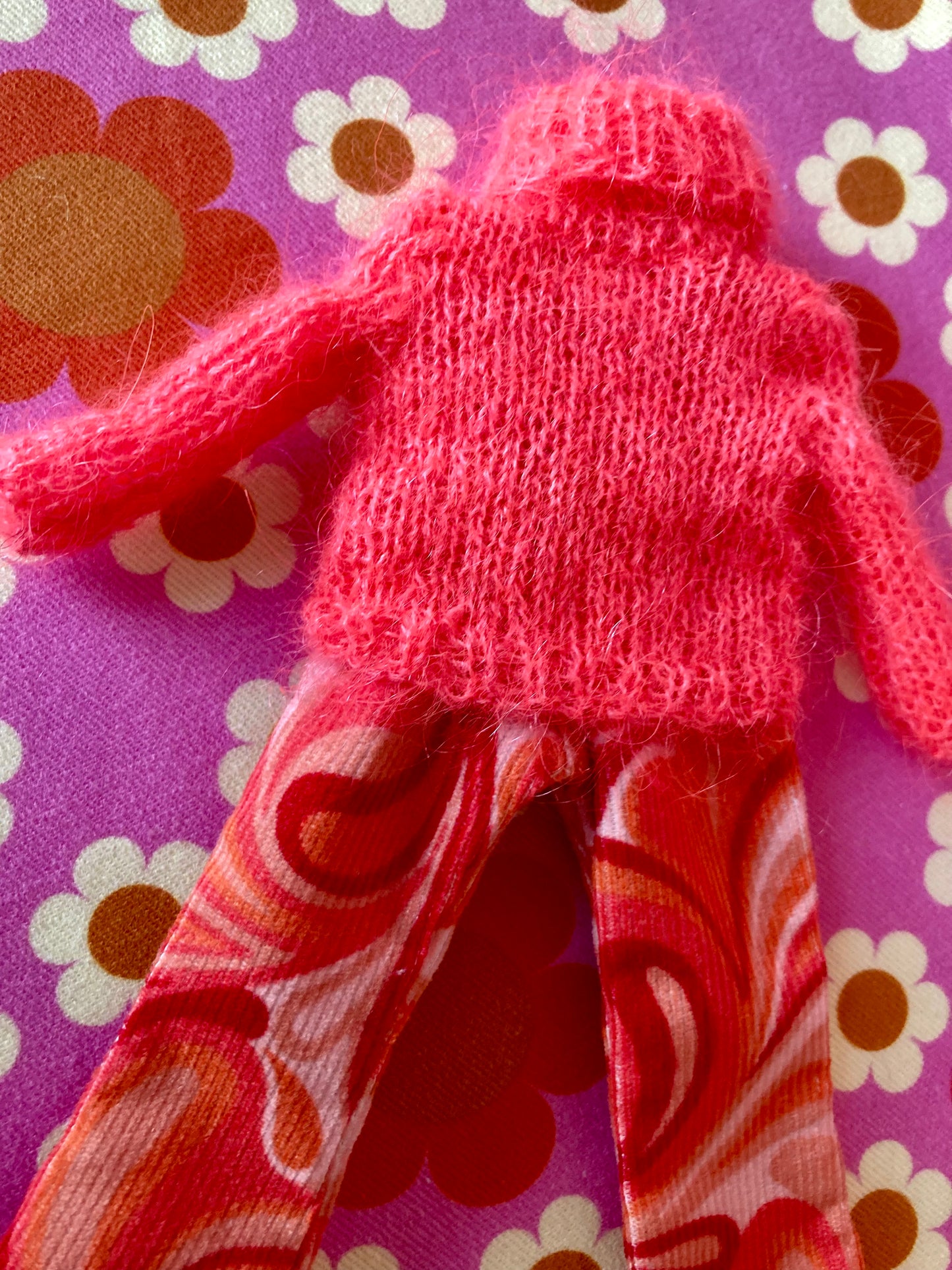 Retro print Corduroy Flared Trousers & Mohair Sweater Set for Blythe Doll