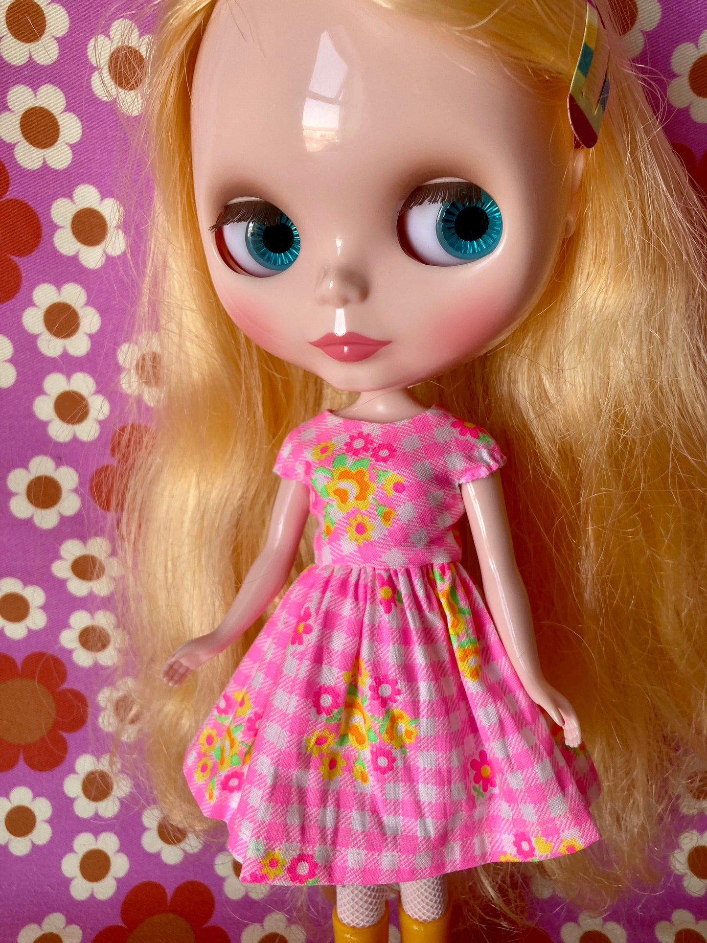 Pink Gingham Cap Sleeve Dress for Blythe Doll