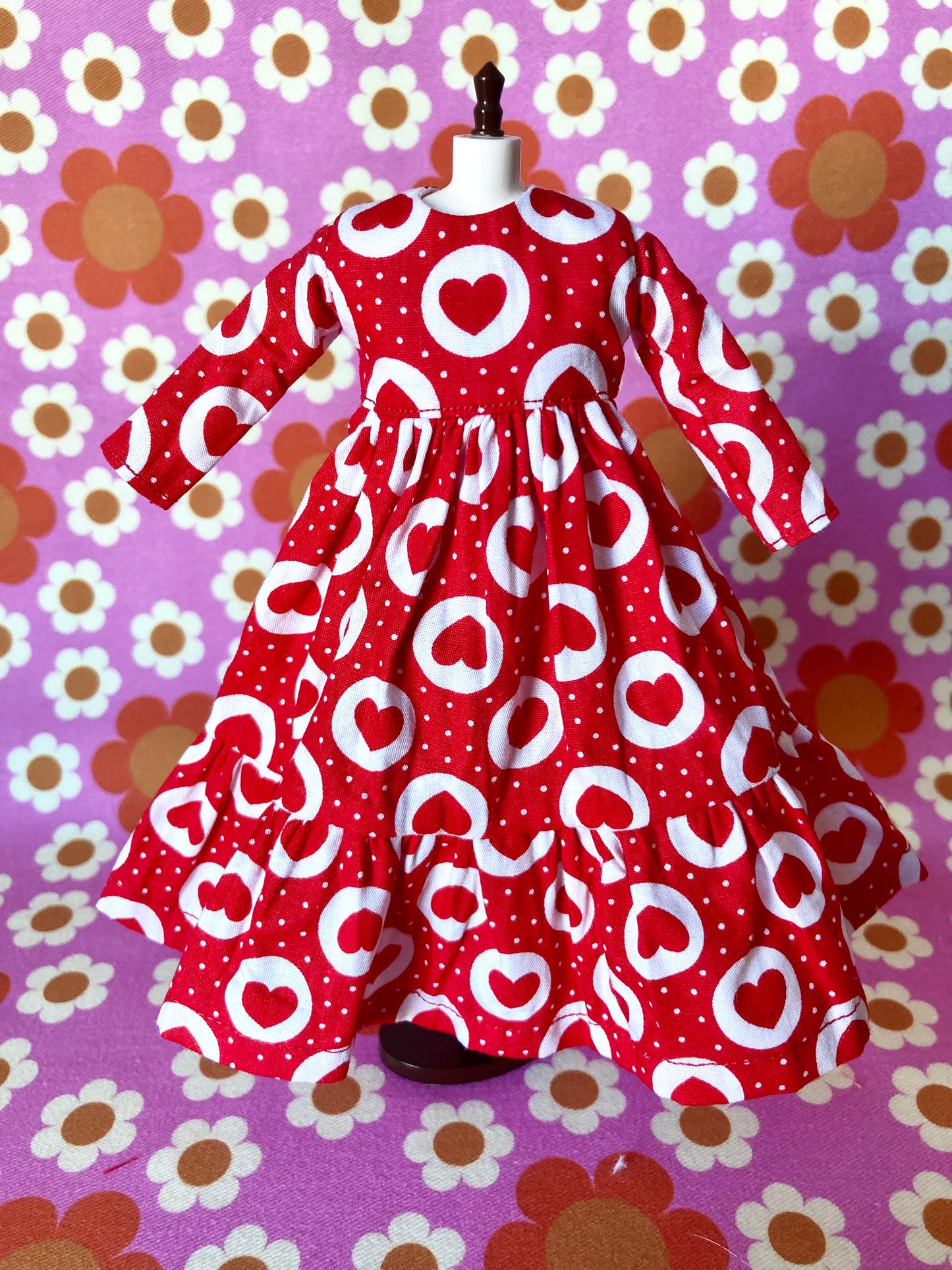 Long Red Heart Print Dress for Blythe Doll