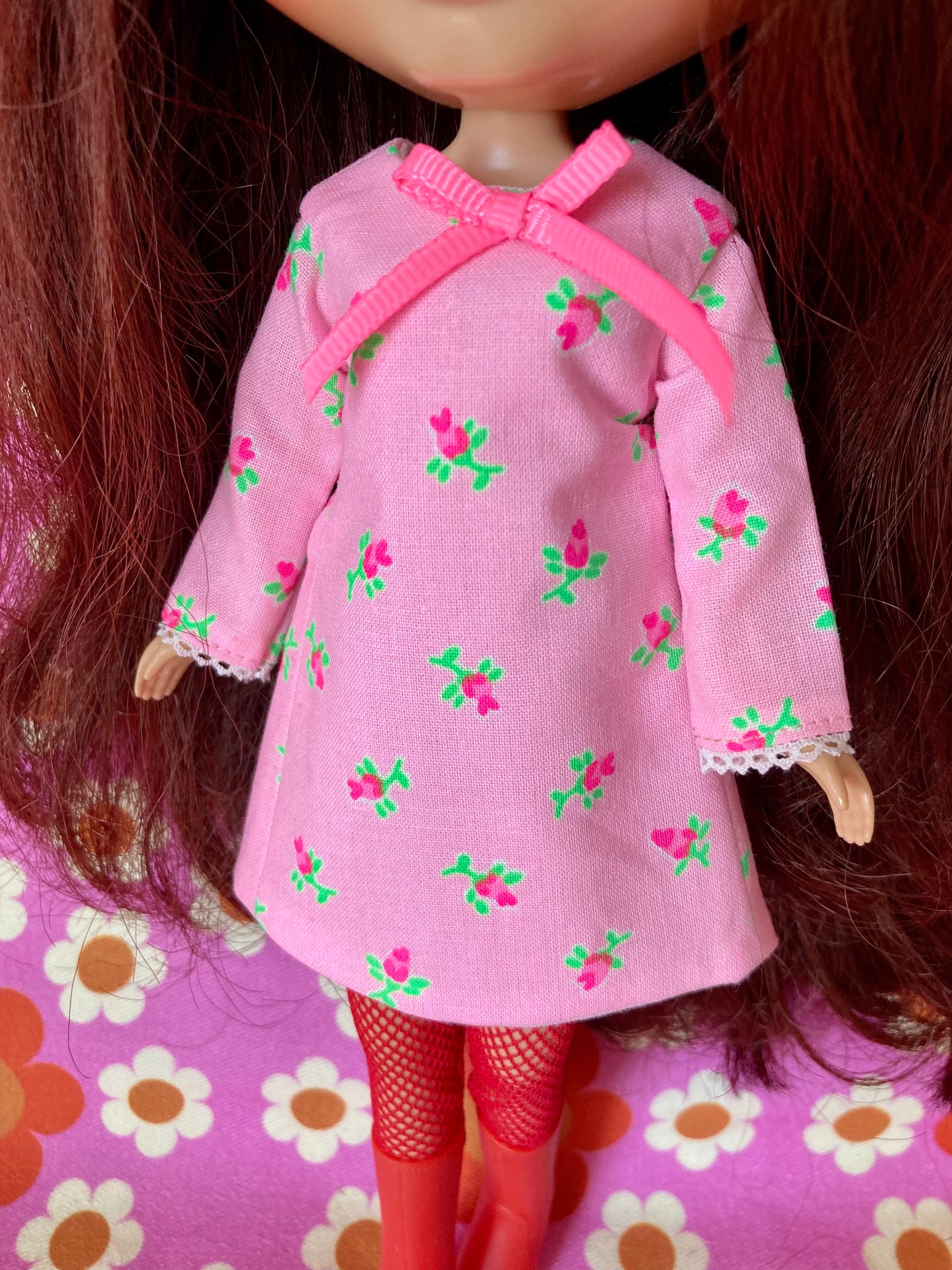 Neon Rosebud Mod Shift dress with sleeves