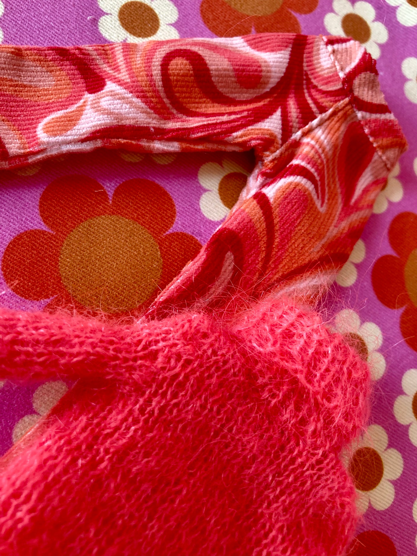 Retro print Corduroy Flared Trousers & Mohair Sweater Set for Blythe Doll