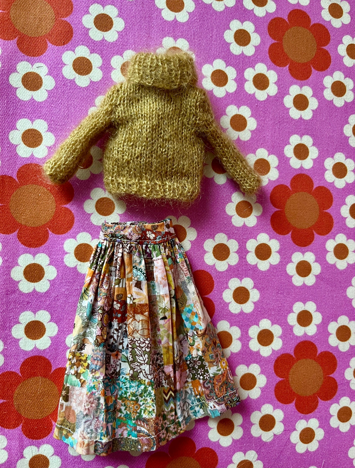 Liberty Skirt & Mohair Sweater Set for Blythe Doll
