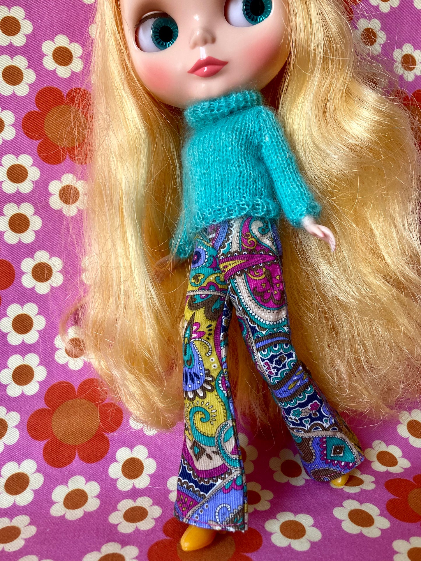 Liberty Corduroy Flared Trousers & Mohair Sweater Set for Blythe Doll