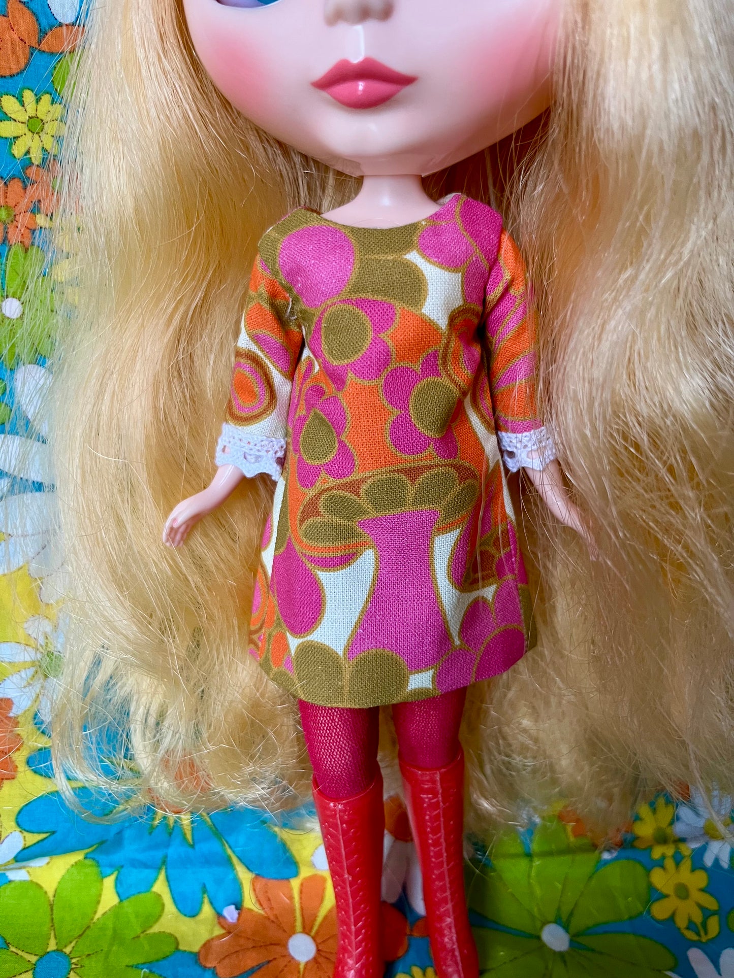 Alice Apple Mod Shift dress with sleeves OOAK