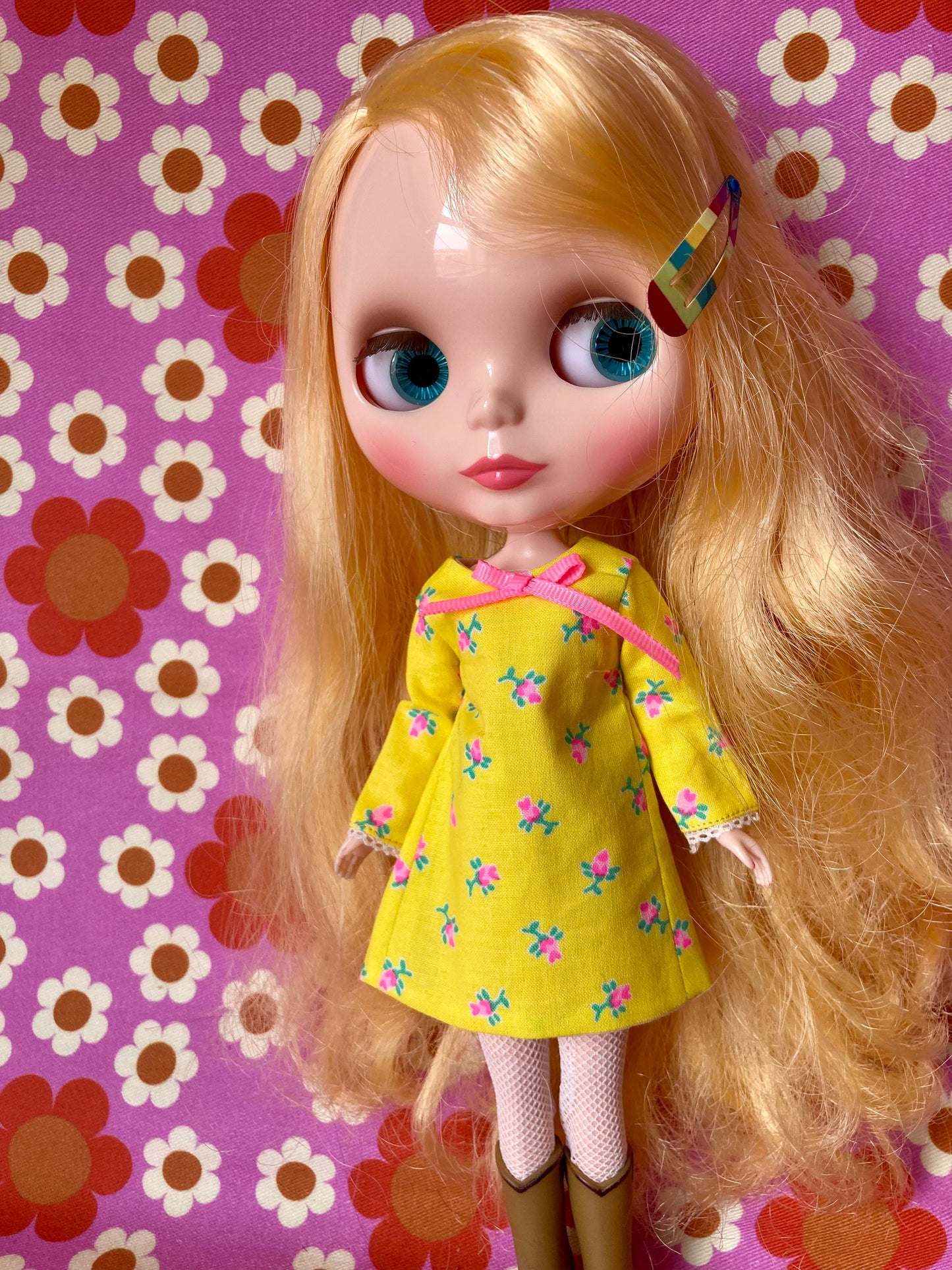 Neon Rosebud Mod Shift dress with sleeves