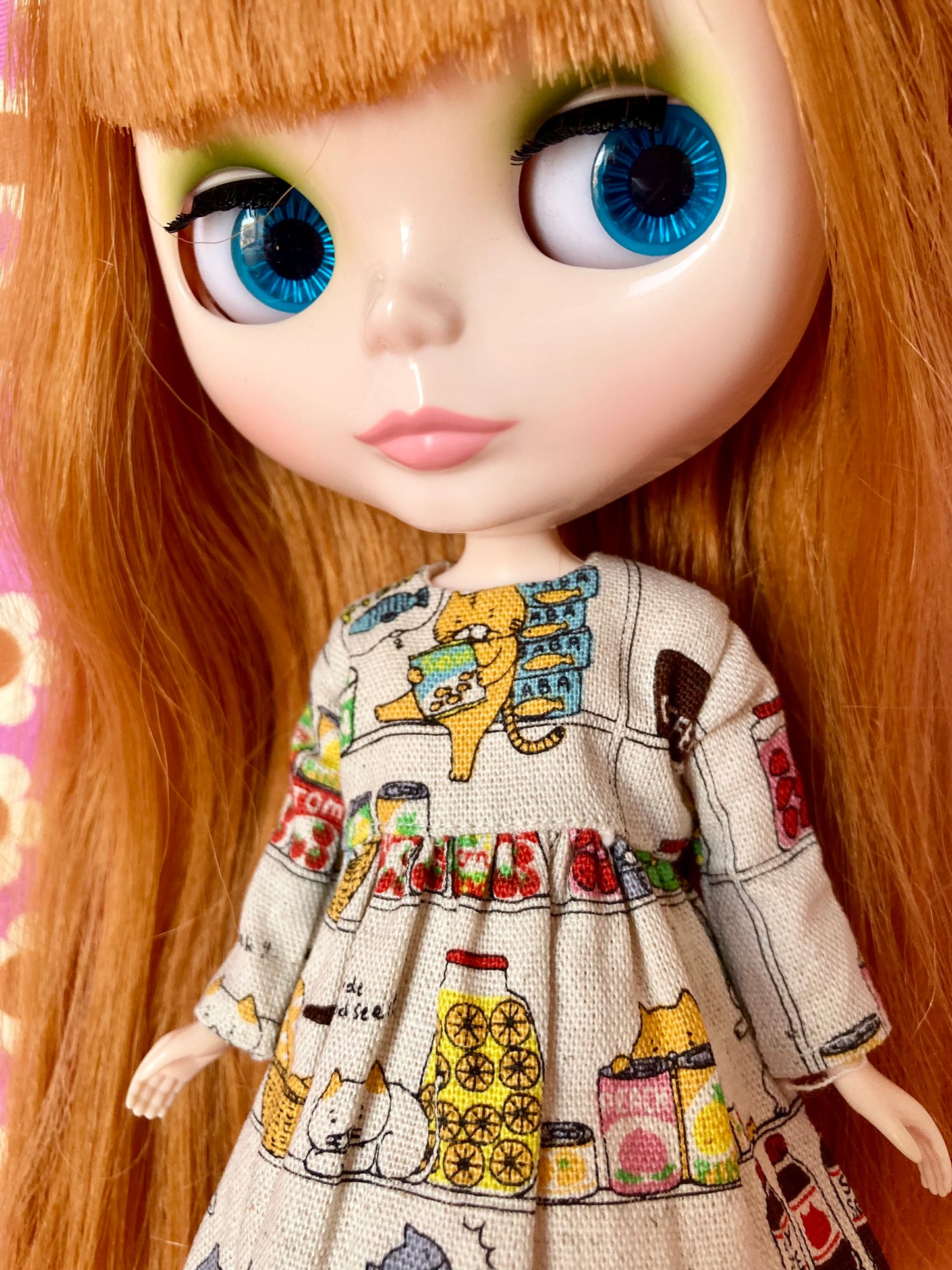 Greedy Sushi Cat Japanese Print Happy Dress for Blythe Doll