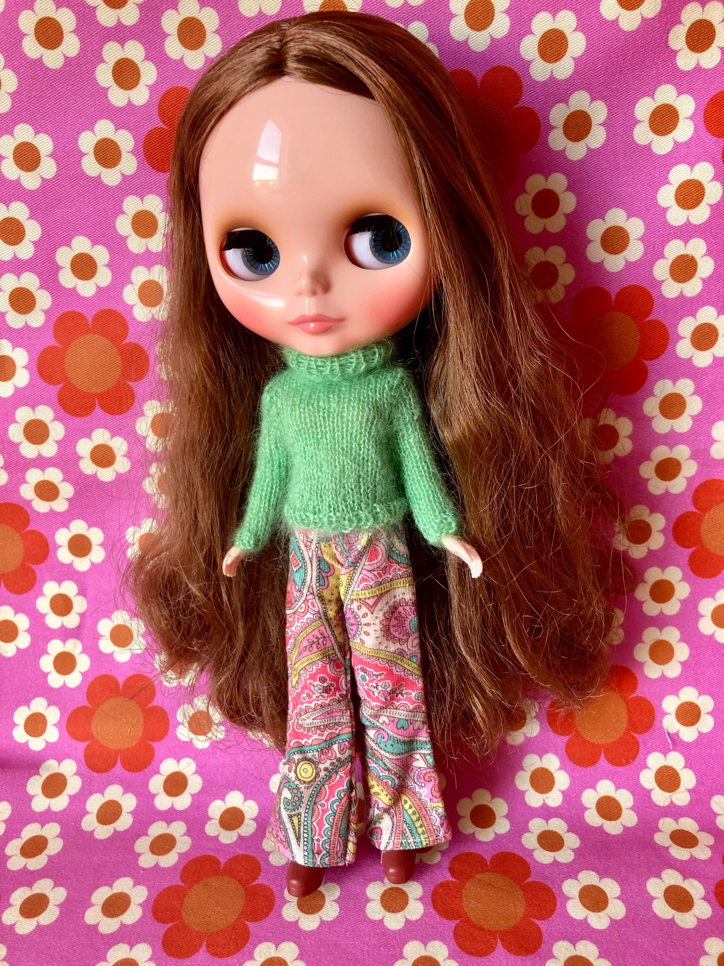 Liberty Corduroy Flared Trousers & Mohair Sweater Set for Blythe Doll