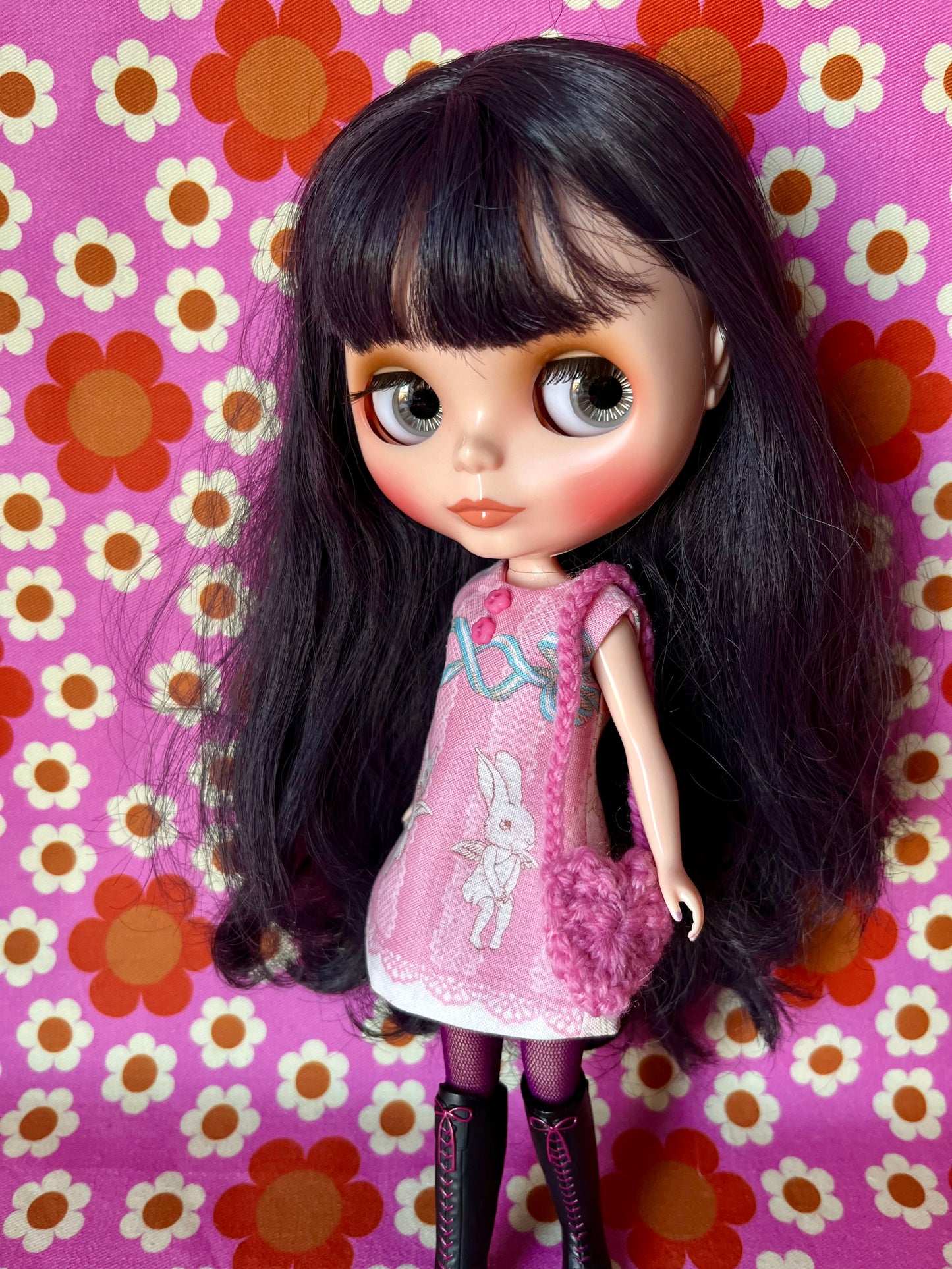 Valentine Pink Joli Fleur Cat & Bunny Sleeveless Shift dress & Bag