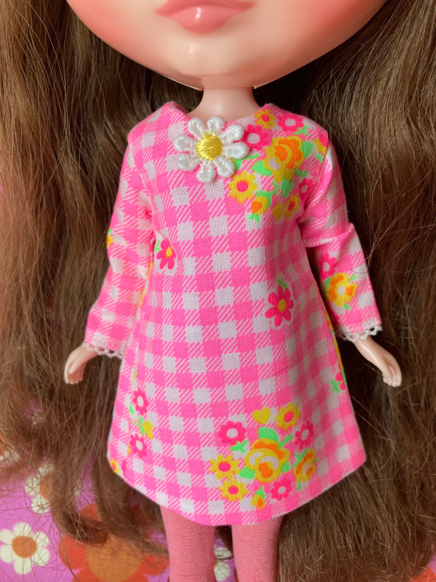 Neon Gingham Mod Shift dress with sleeves