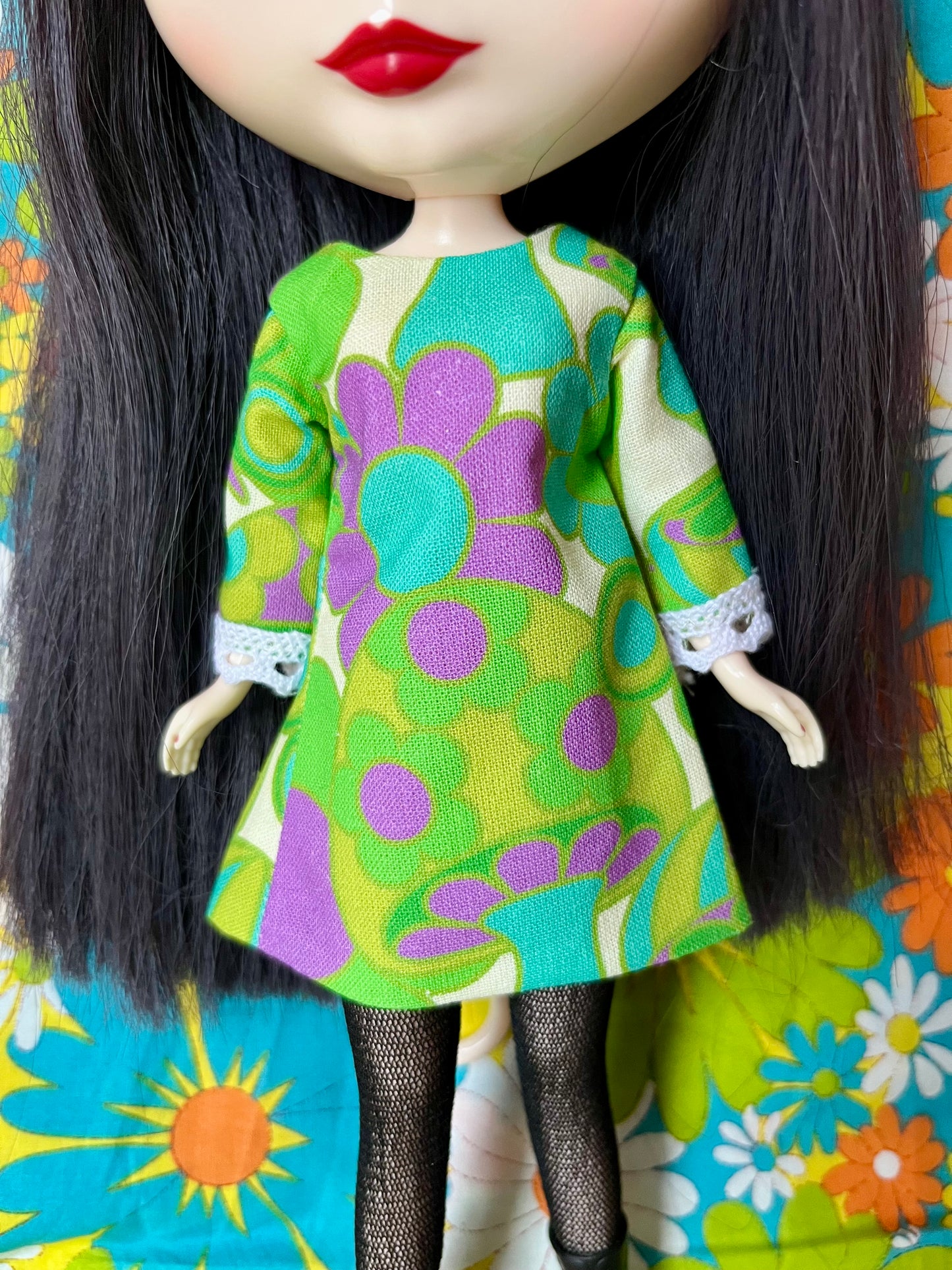 Alice Apple Mod Shift dress with sleeves OOAK