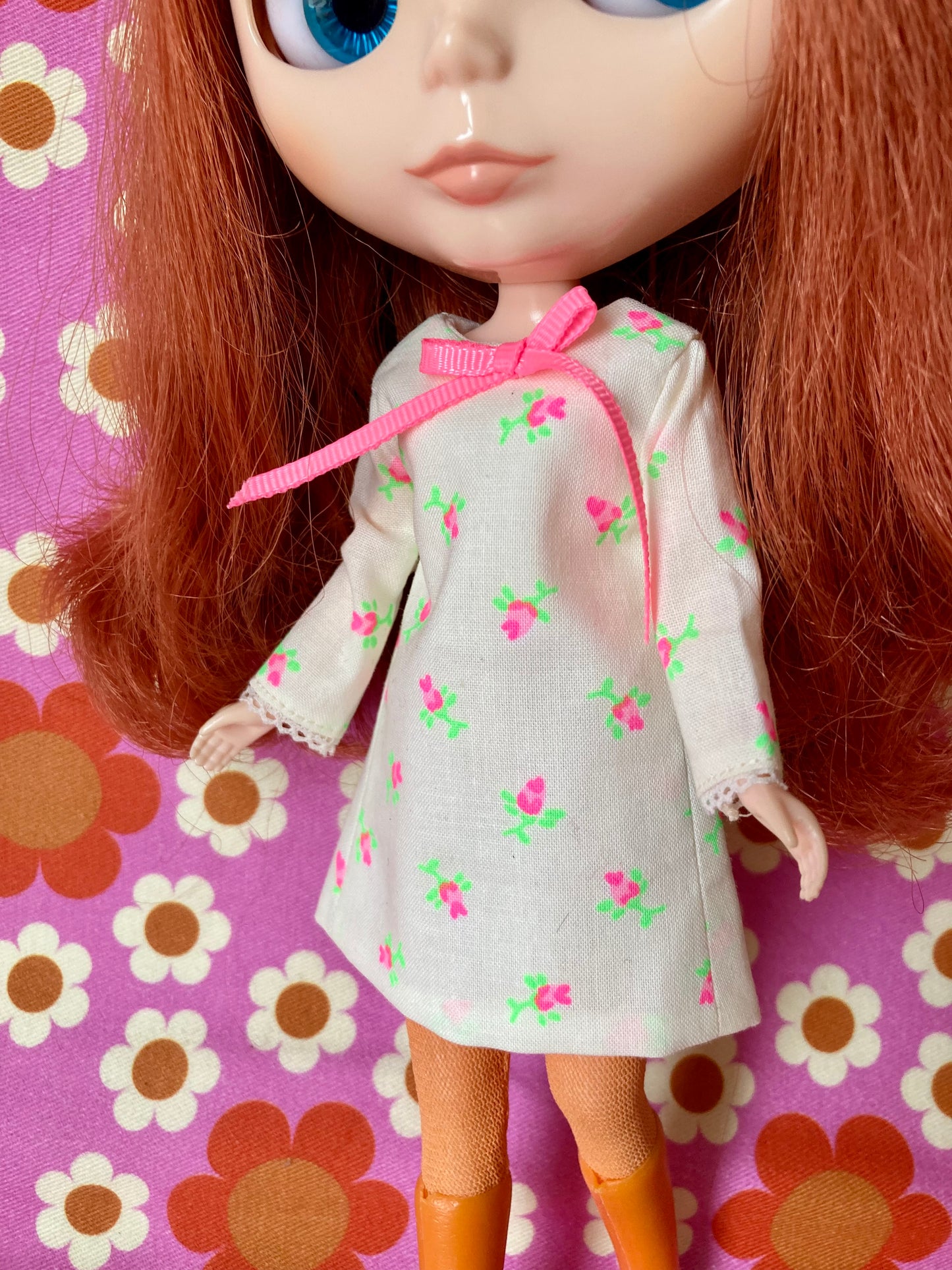 Neon Rosebud Mod Shift dress with sleeves